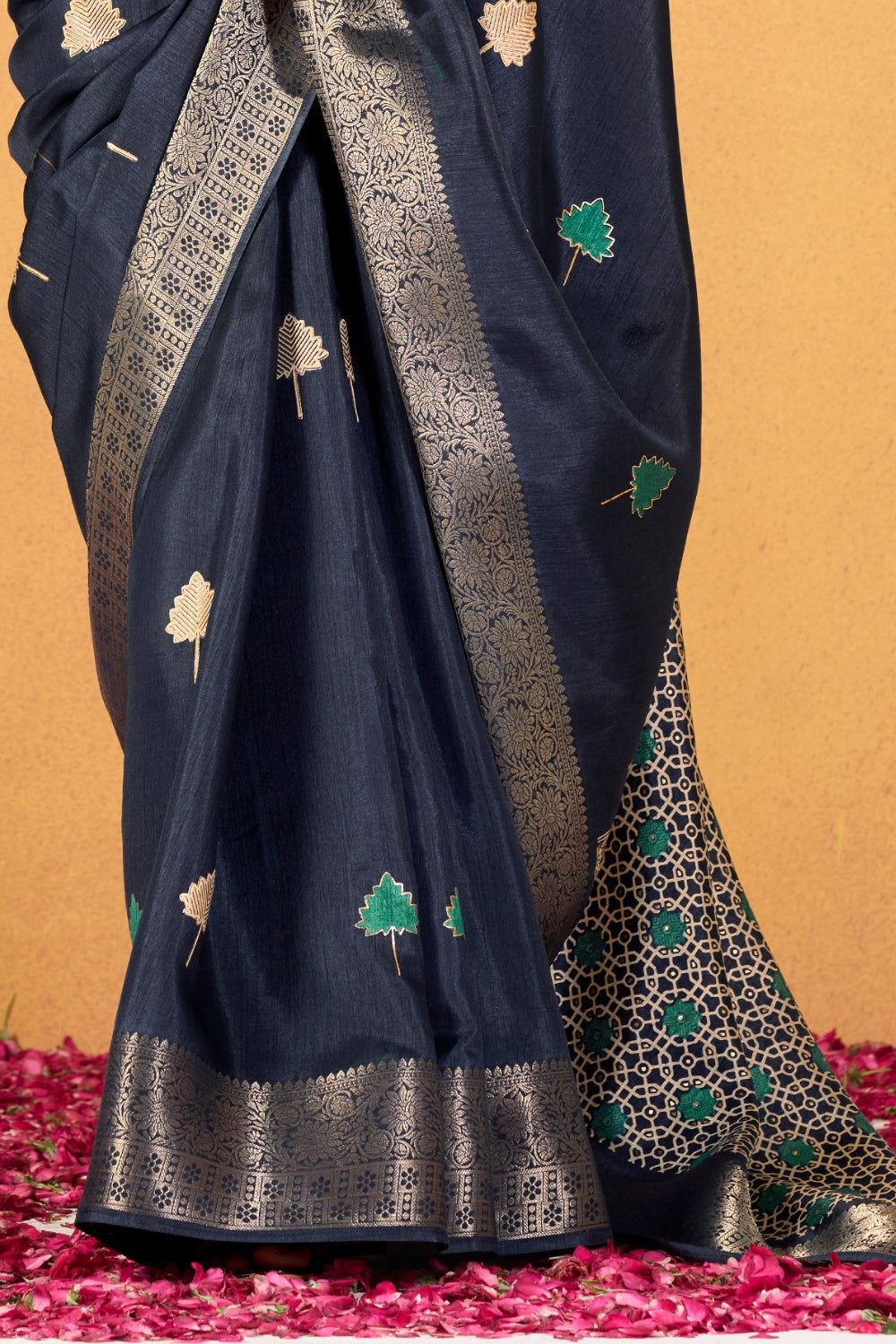 Indigo Soft Dola With Foil Print Saree