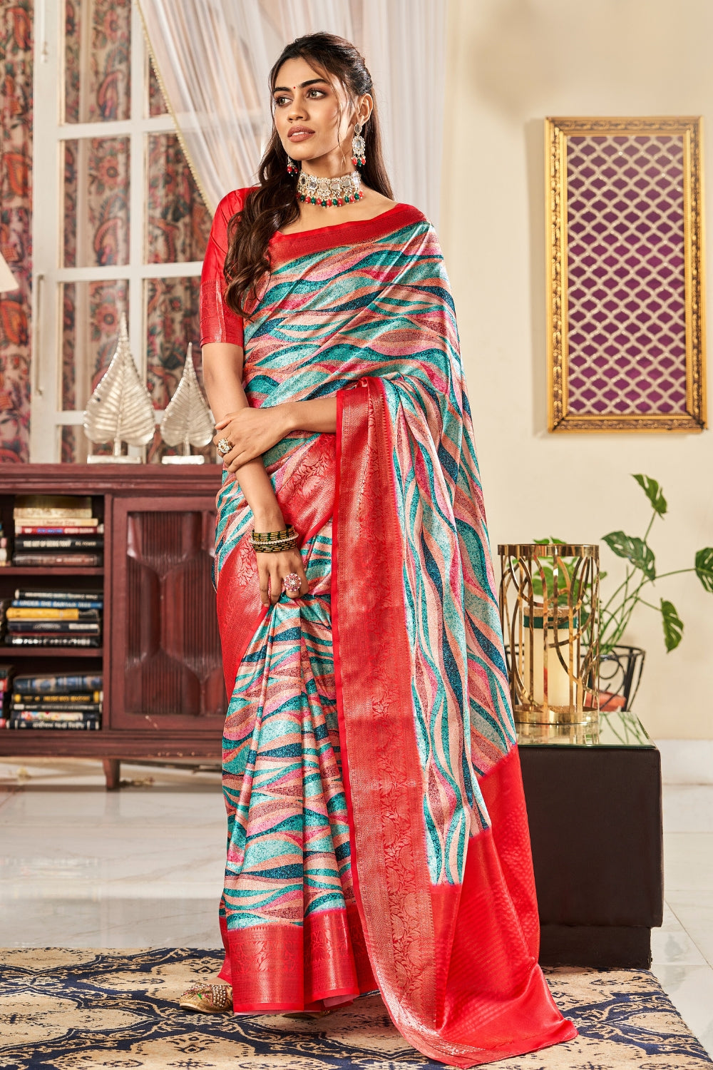 Multi Pure Satin Digital Saree