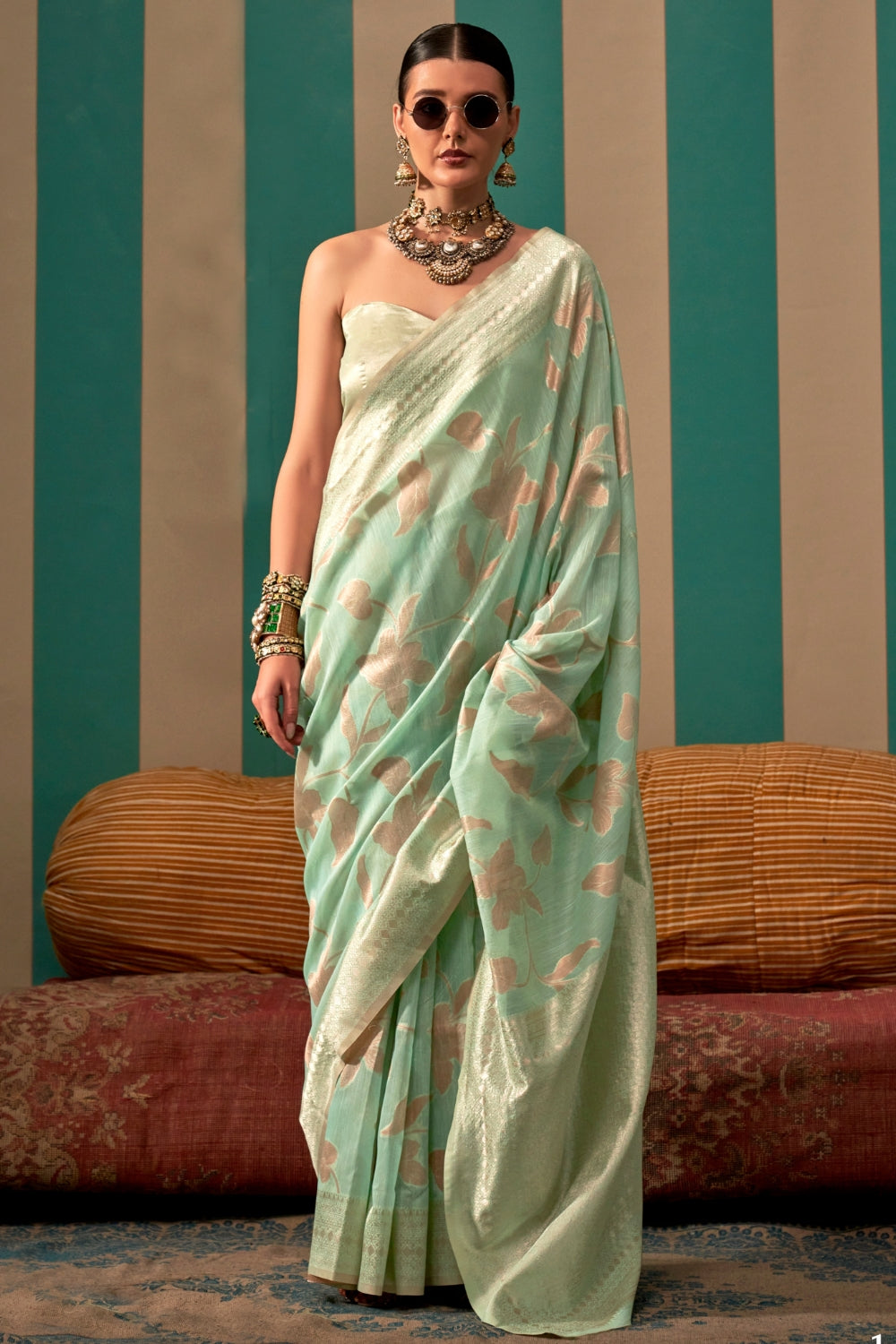 Lime Green Linen Saree