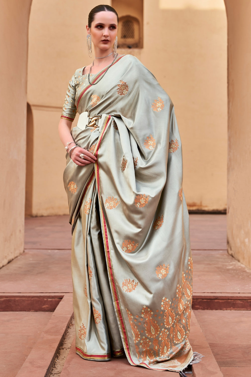 Grey Satin Saree