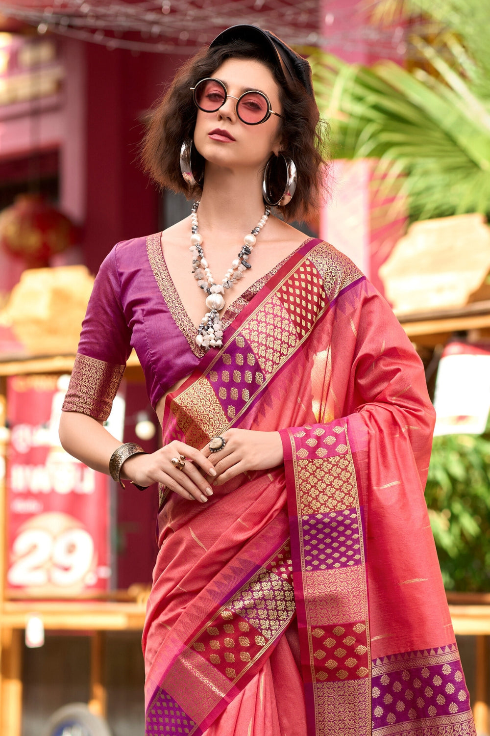 Peach Banarasi Silk Saree