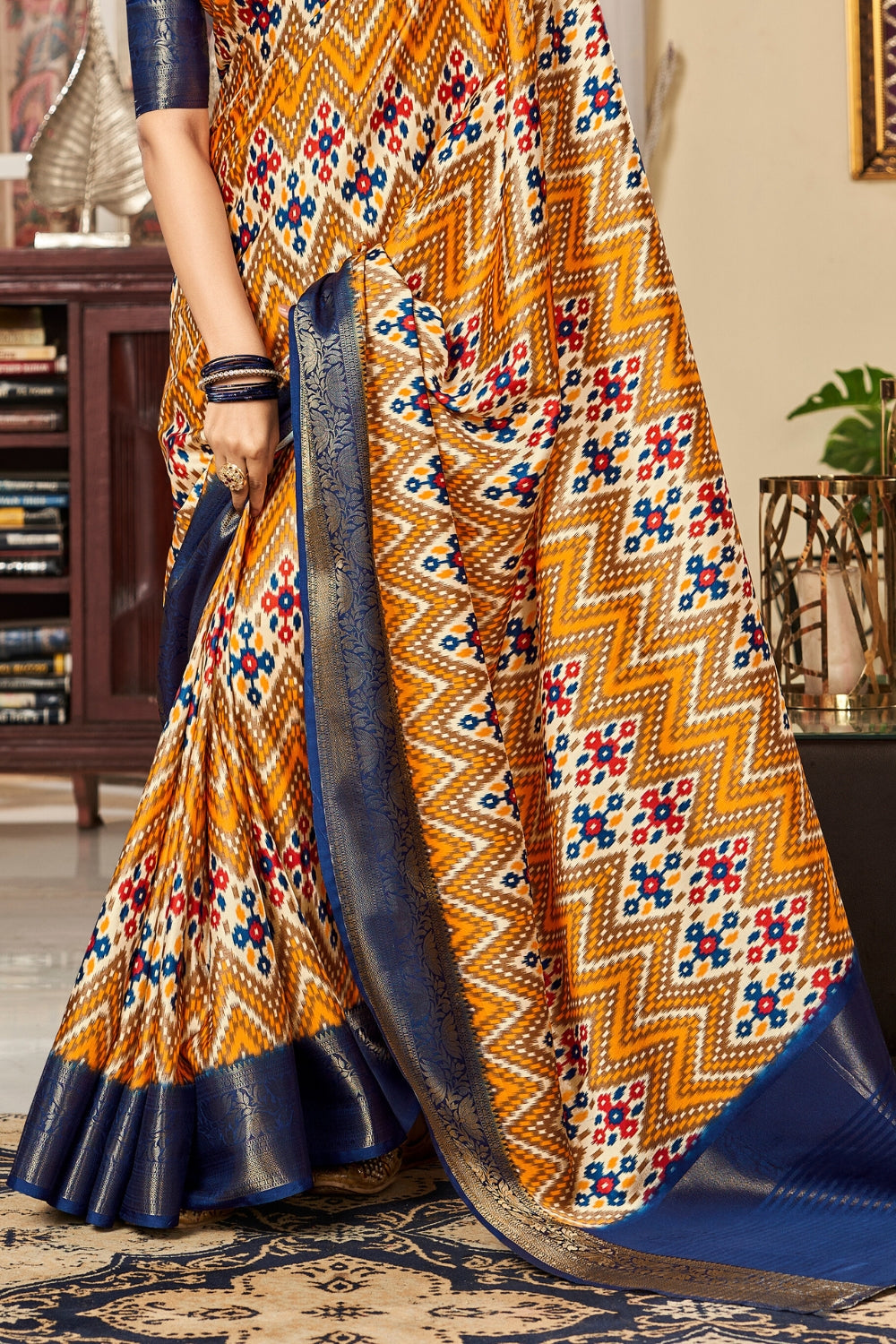 Mustard Pure Satin Digital Saree