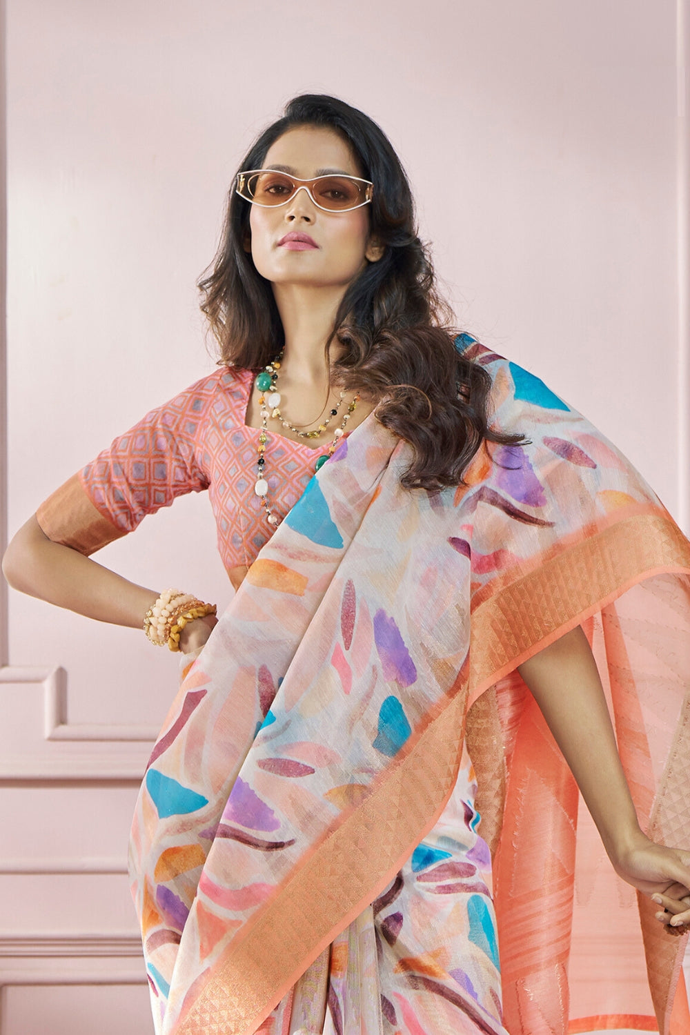 Orange Digital Print Saree