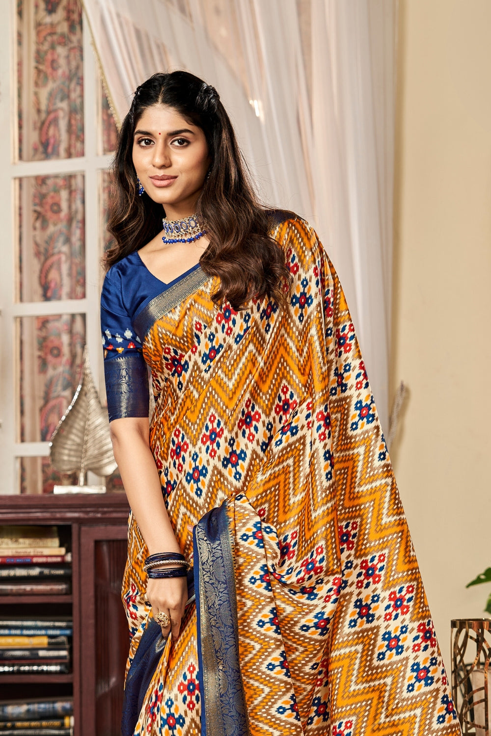 Mustard Pure Satin Digital Saree