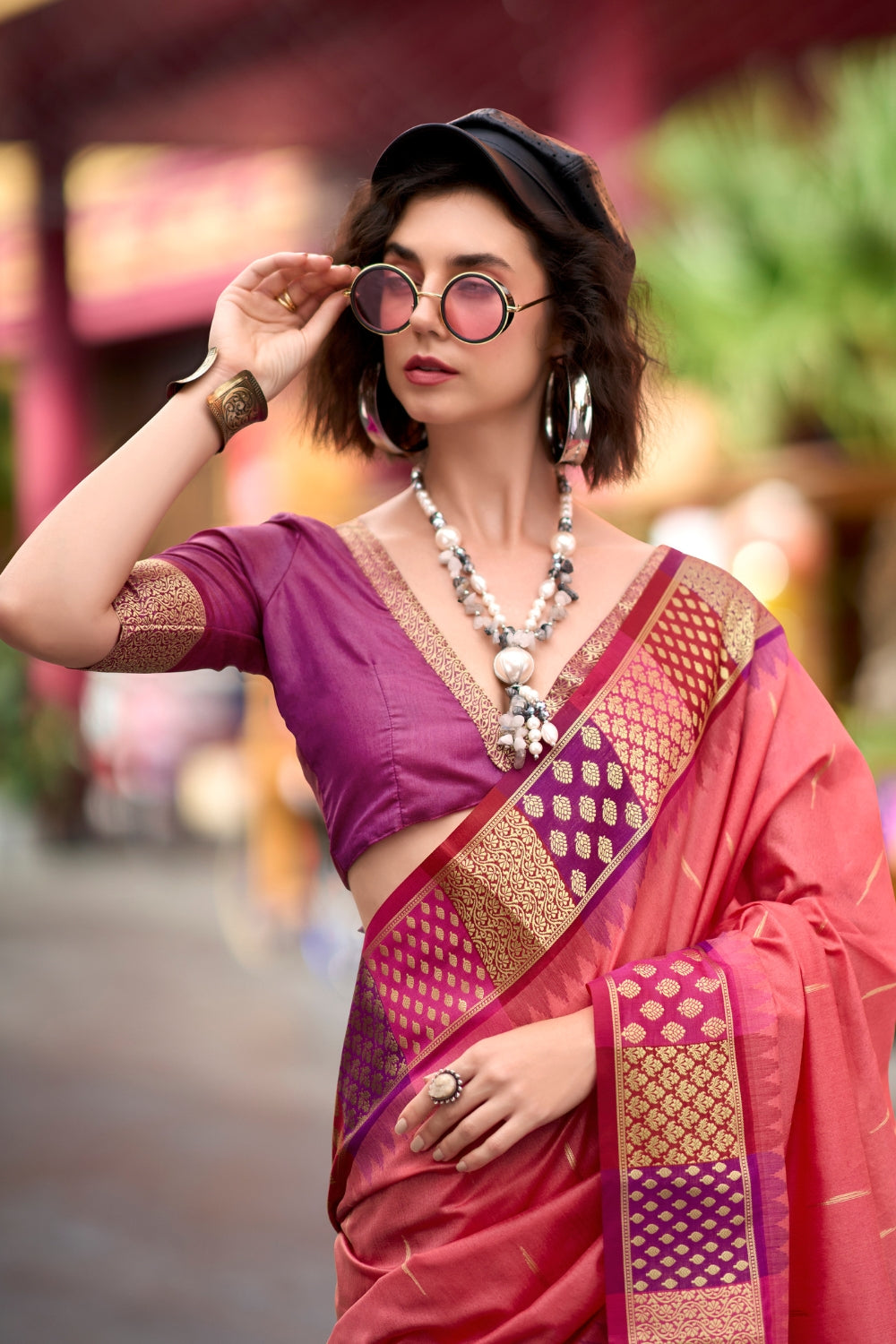 Peach Banarasi Silk Saree