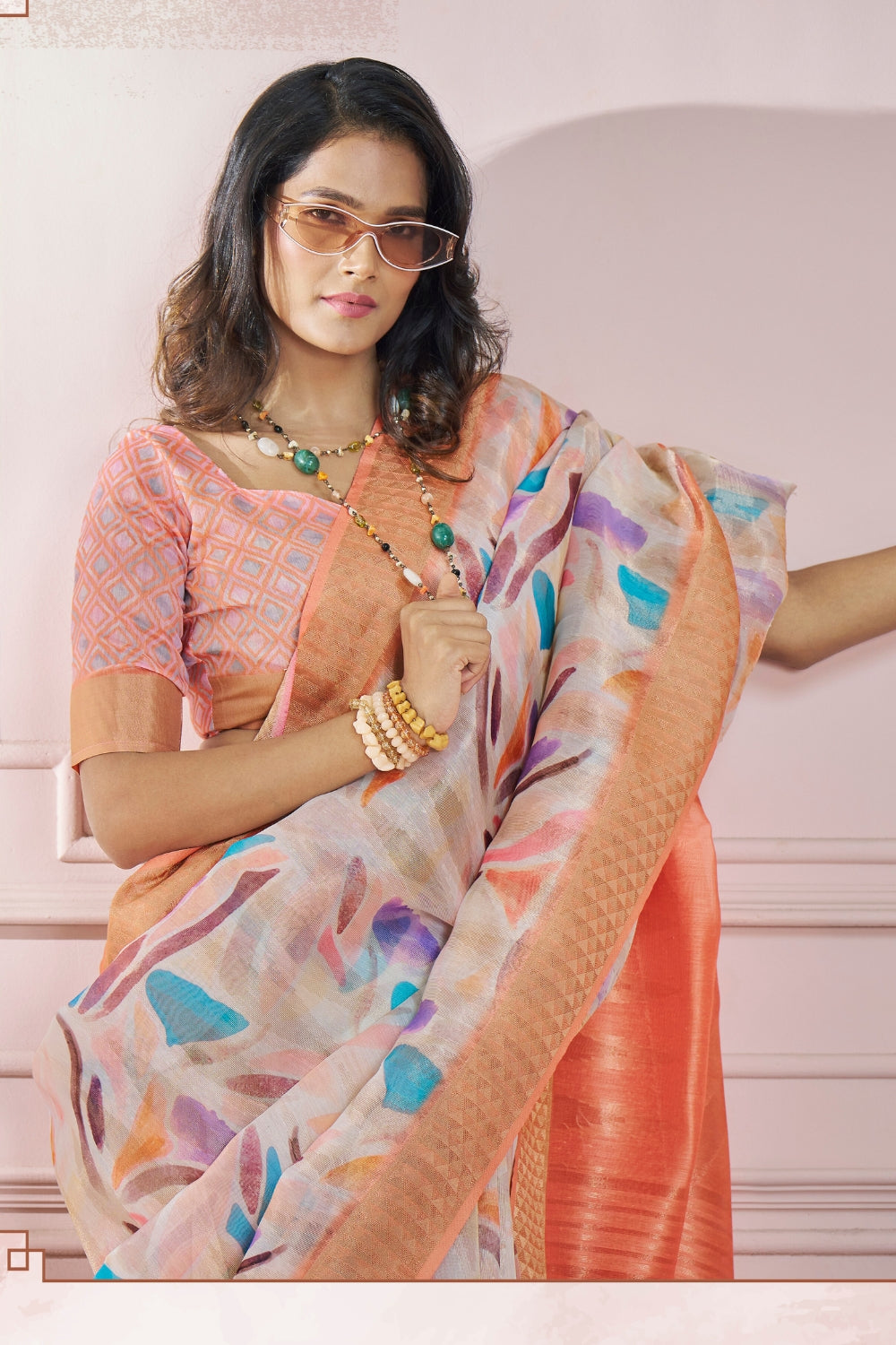 Orange Digital Print Saree