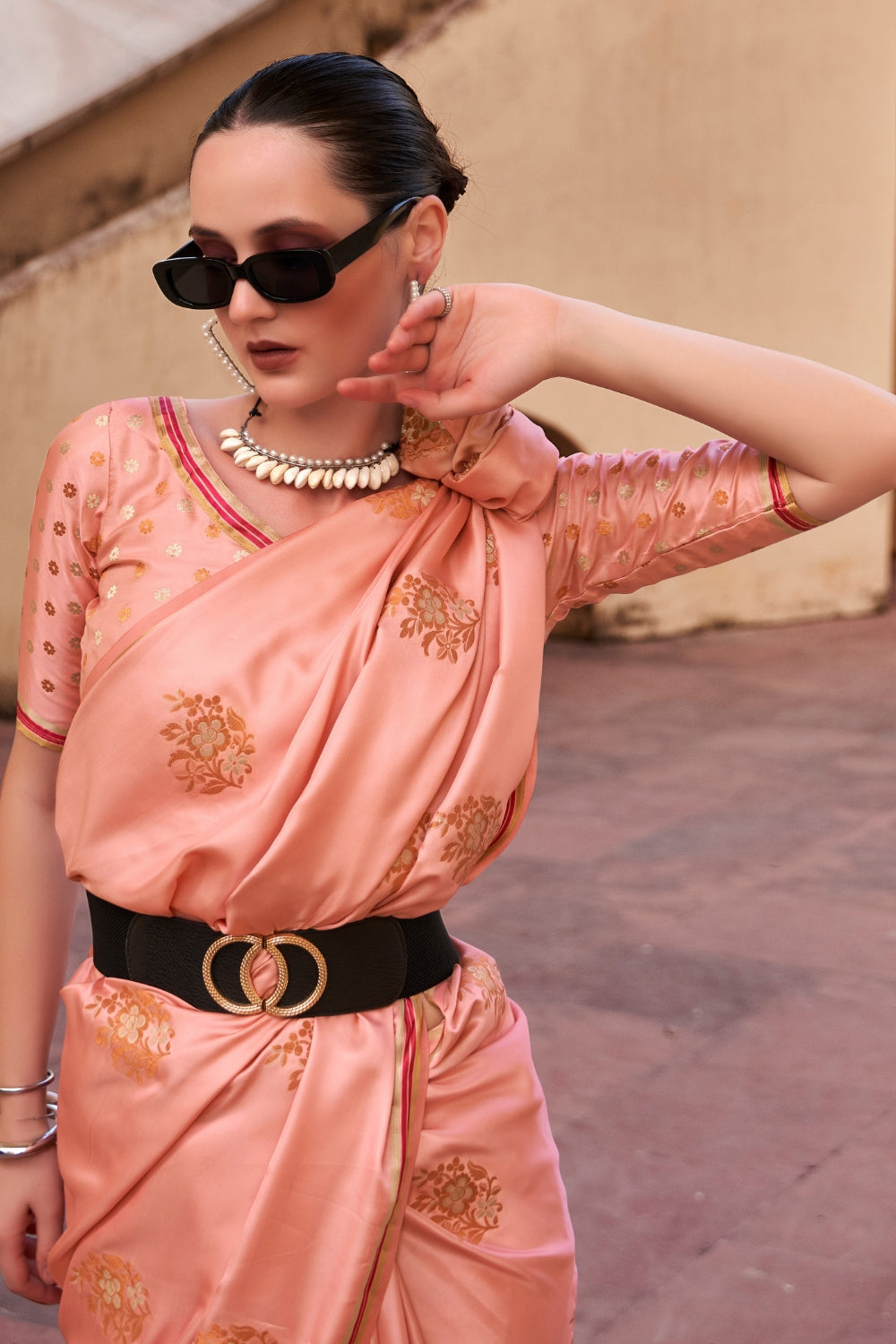 Orange Satin Saree