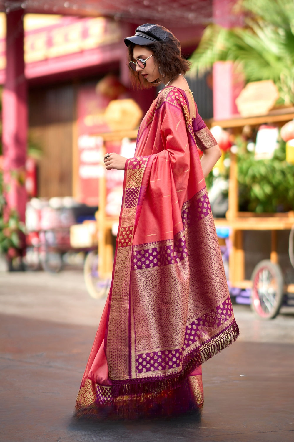 Peach Banarasi Silk Saree