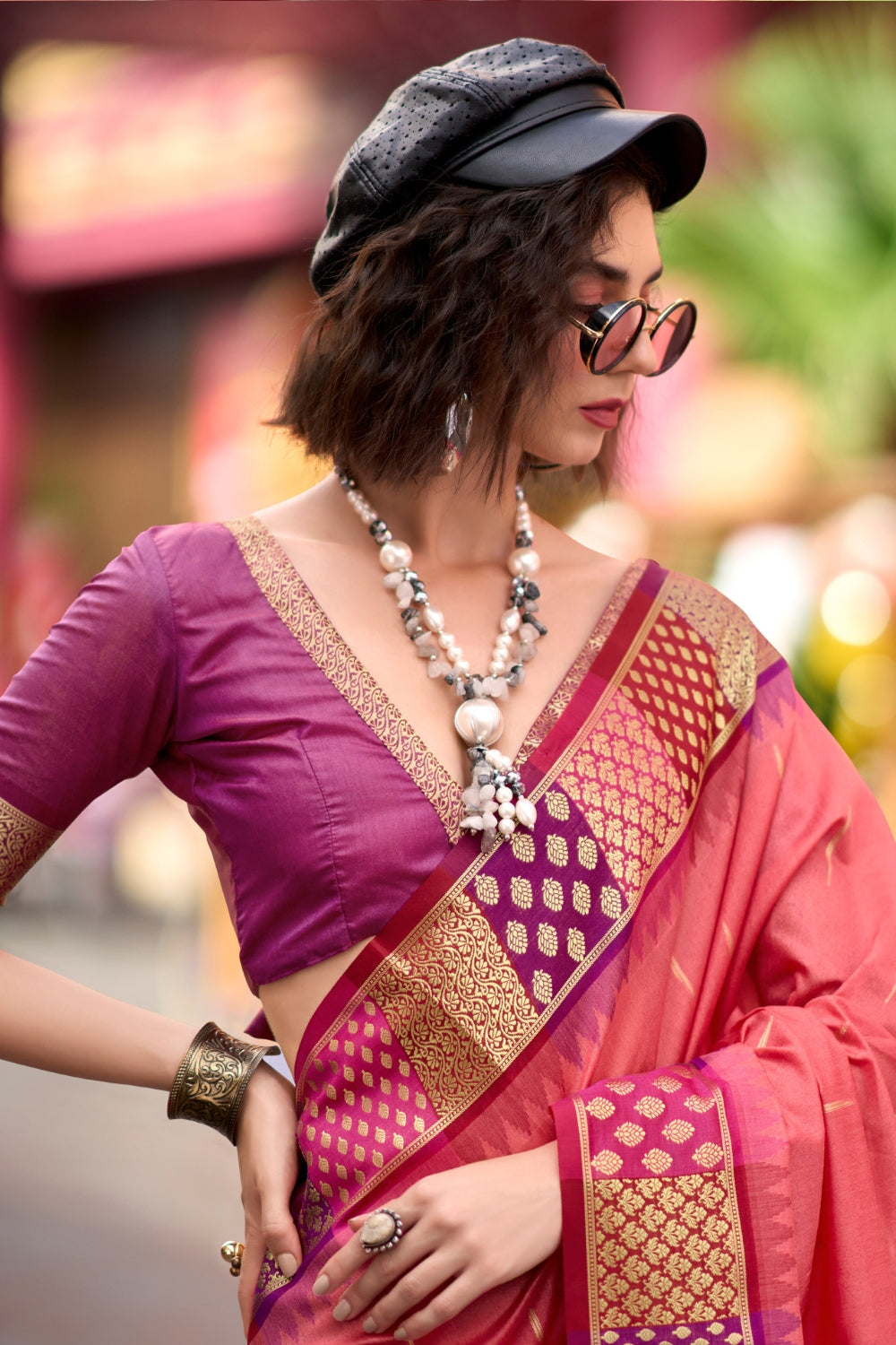 Peach Banarasi Silk Saree