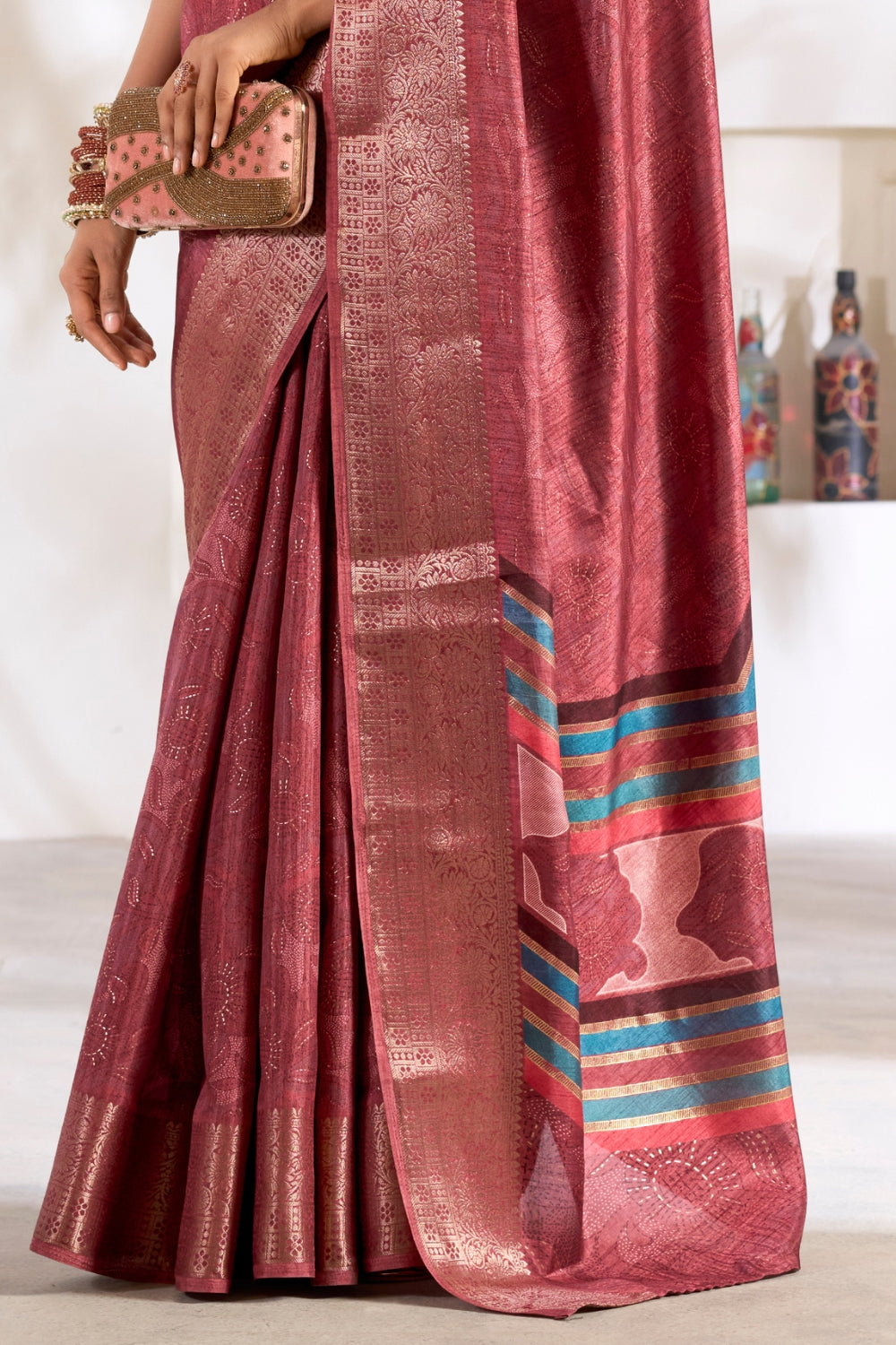 Maroon Soft Dola With Foil Print Saree