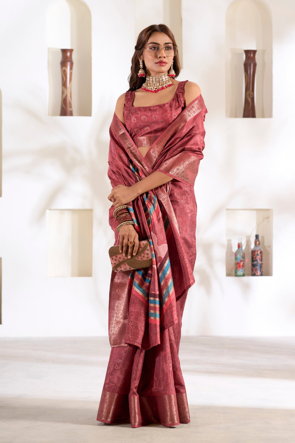 Maroon Soft Dola With Foil Print Saree