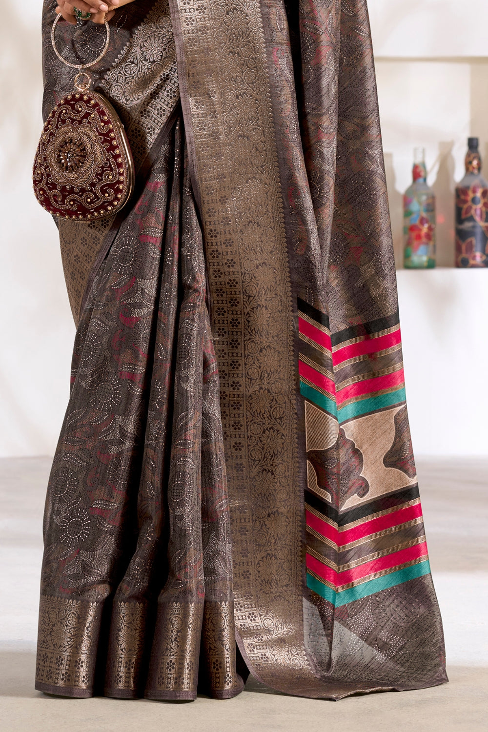 Black Soft Dola With Foil Print Saree