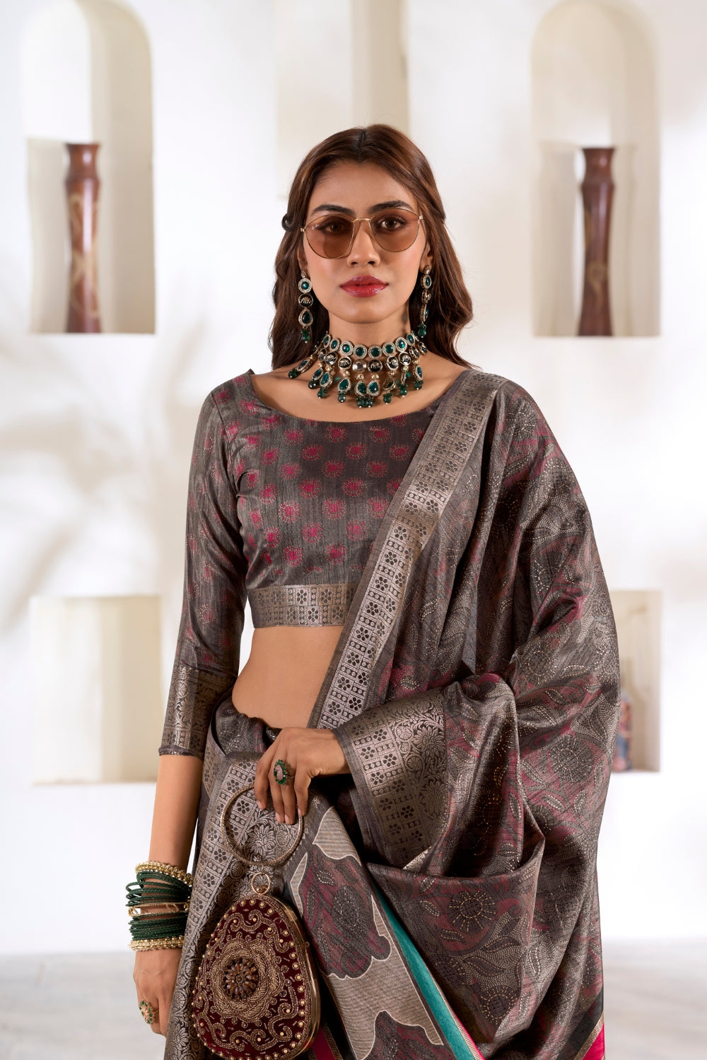 Black Soft Dola With Foil Print Saree