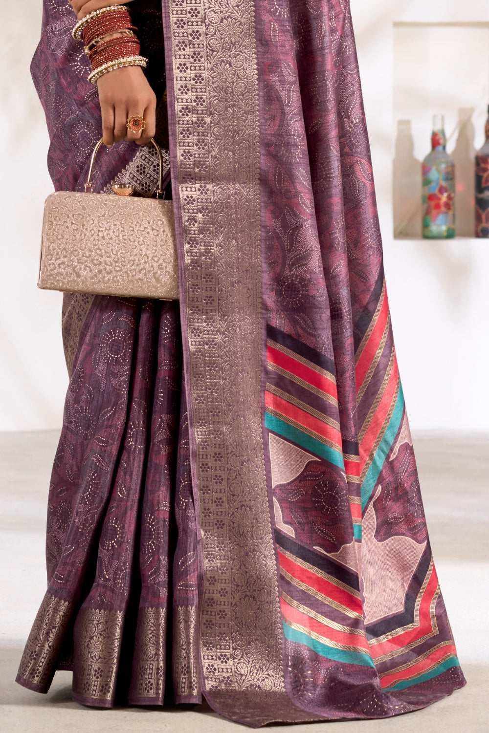 Purple Soft Dola With Foil Print Saree