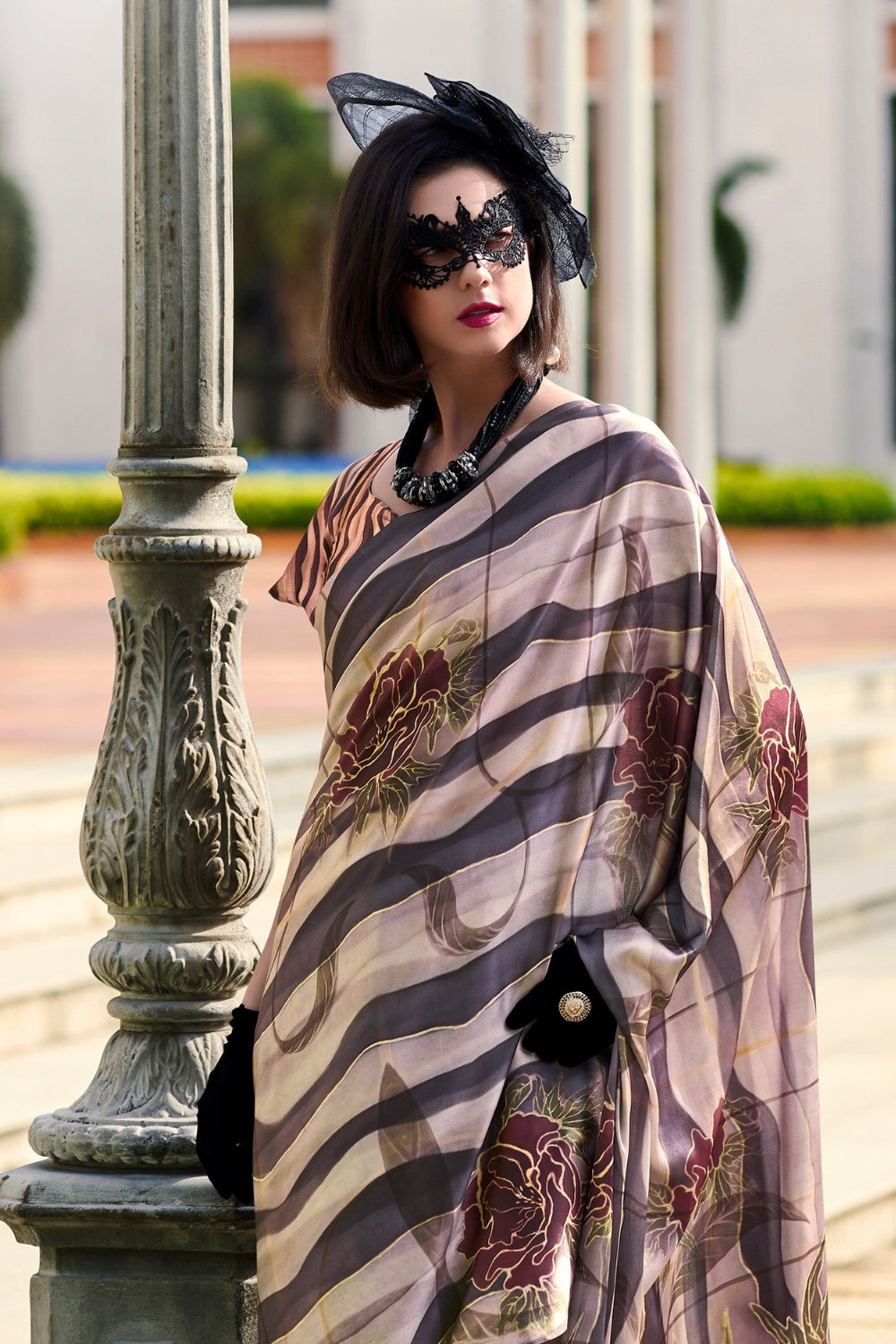 Brown Sattin Digital Print Saree