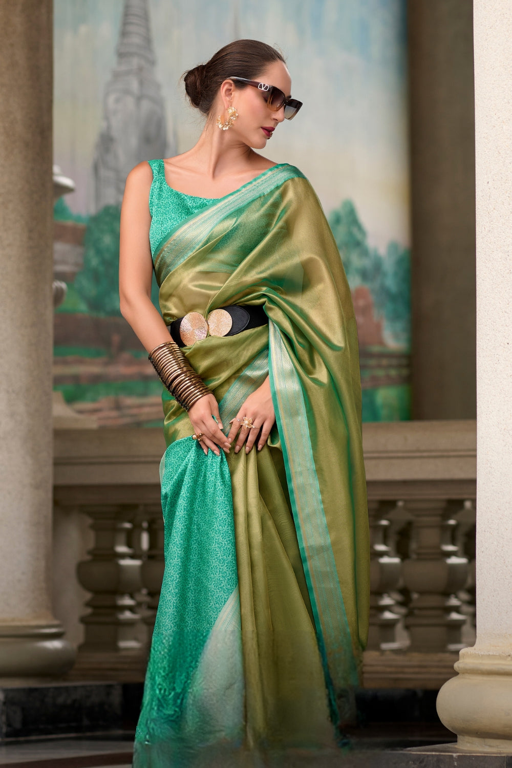 Turquoise Blue Tissue Saree