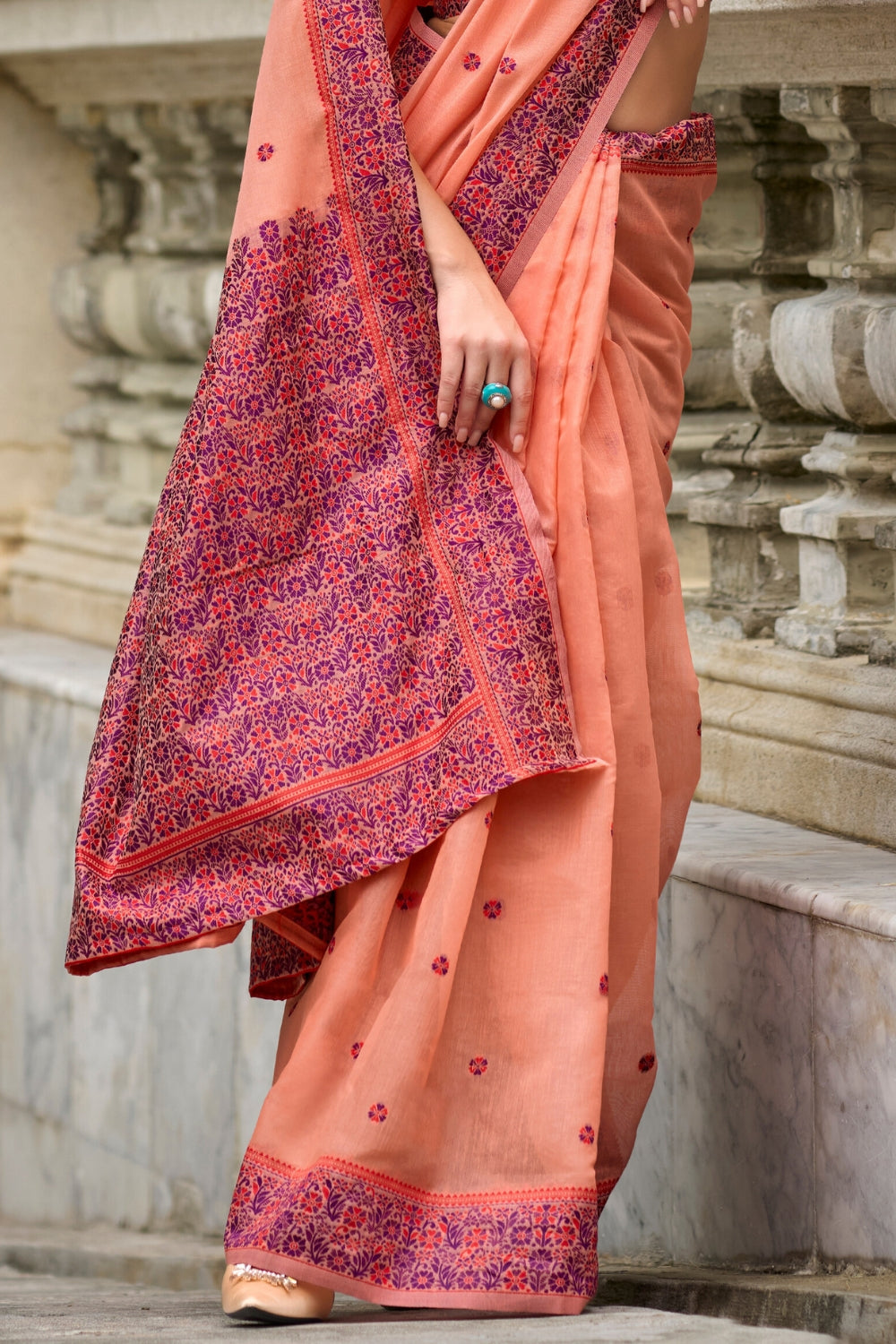 Orange SOFT LINEN COTTON Saree