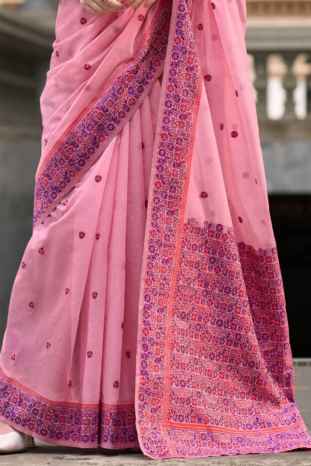 Pink SOFT LINEN COTTON Saree