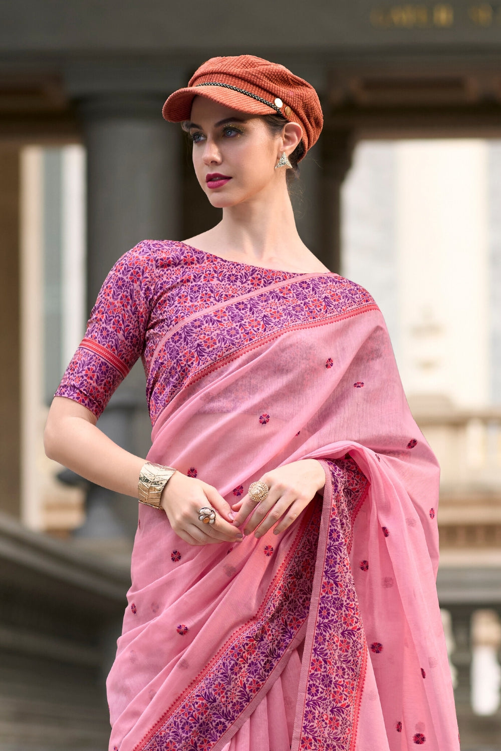 Pink SOFT LINEN COTTON Saree