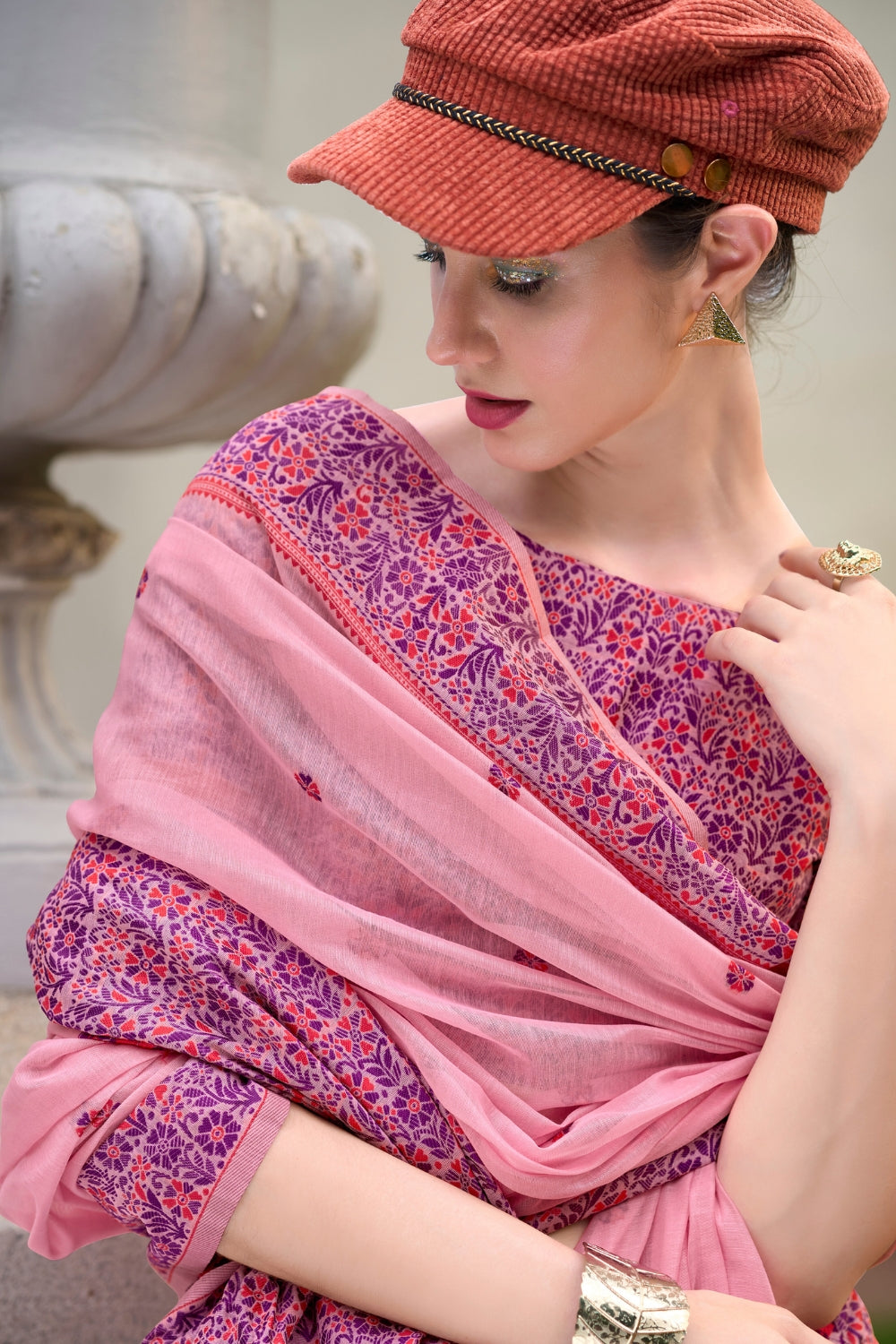 Pink SOFT LINEN COTTON Saree