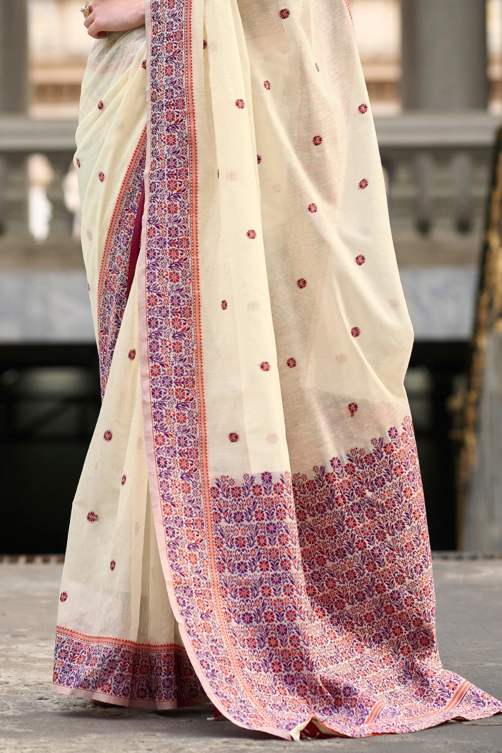 Cream SOFT LINEN COTTON Saree