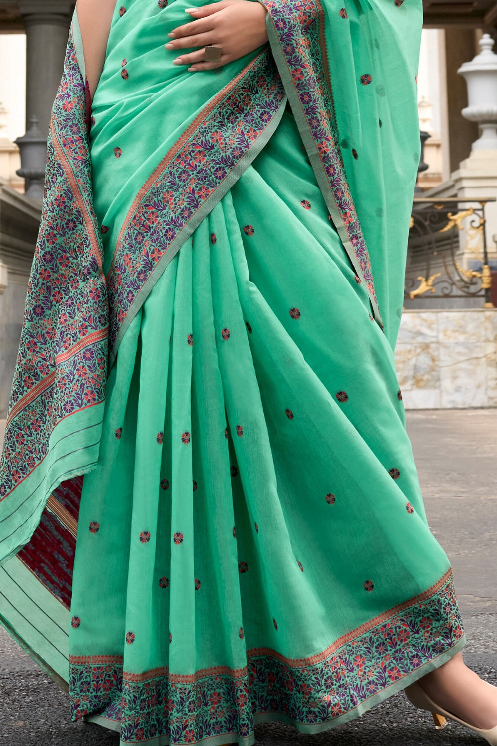 Turquoise SOFT LINEN COTTON Saree