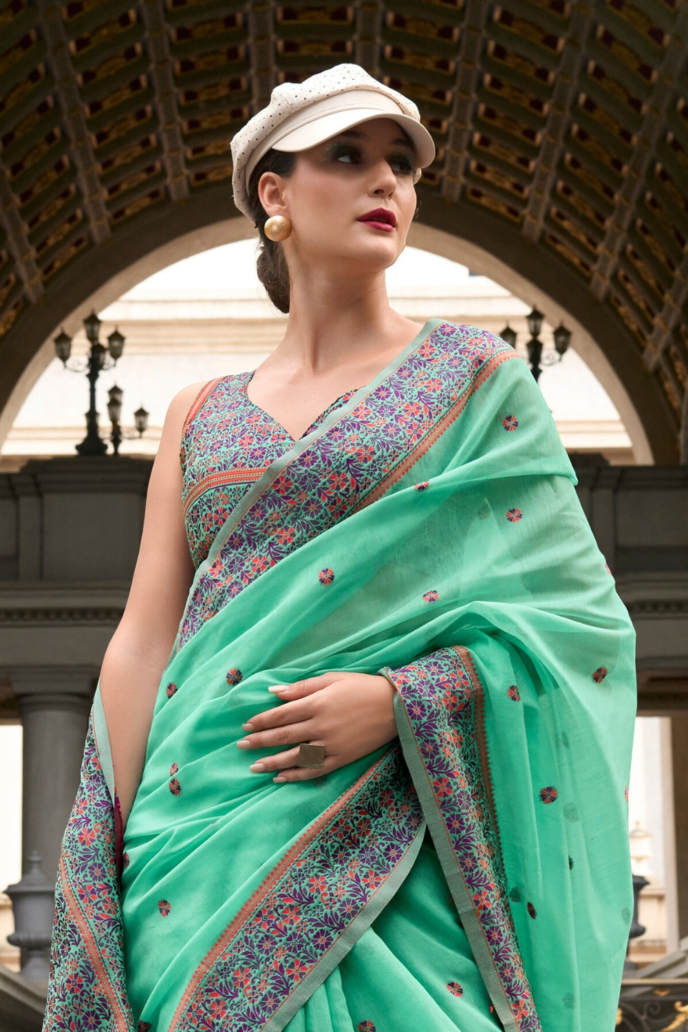 Turquoise SOFT LINEN COTTON Saree