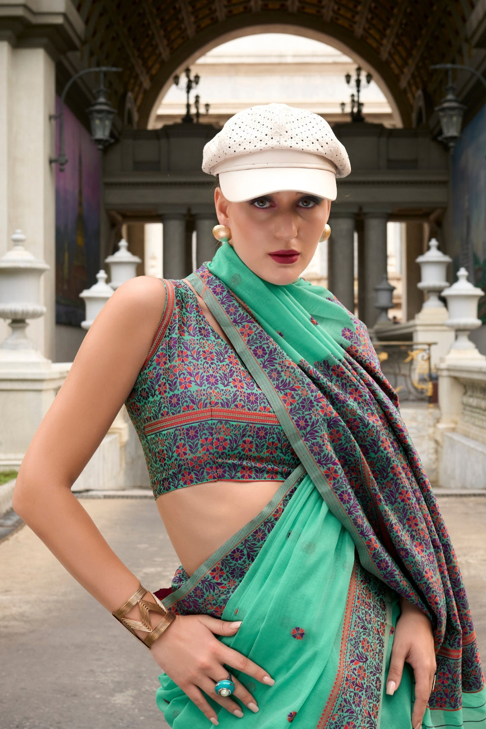 Turquoise SOFT LINEN COTTON Saree