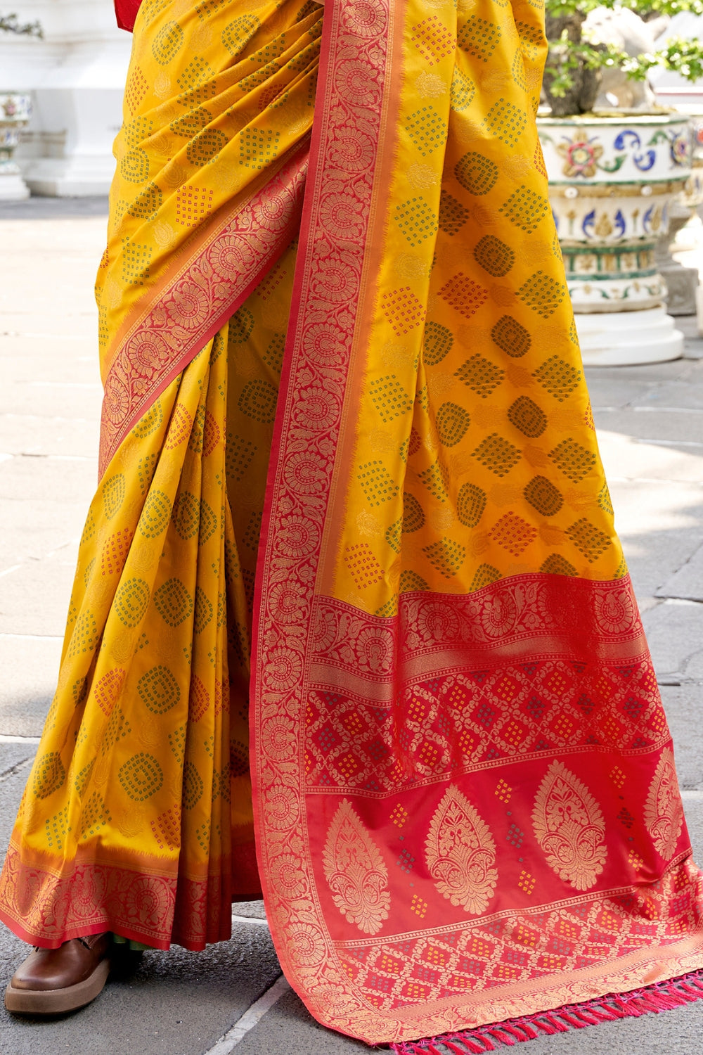 Yellow Soft Banarasi Bandhani Silk Saree