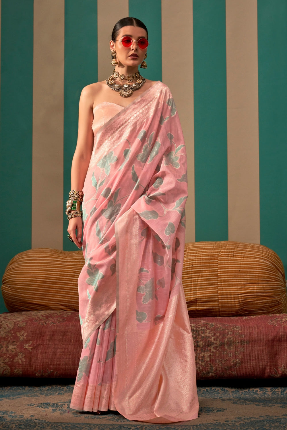 Plum Pink Linen Saree