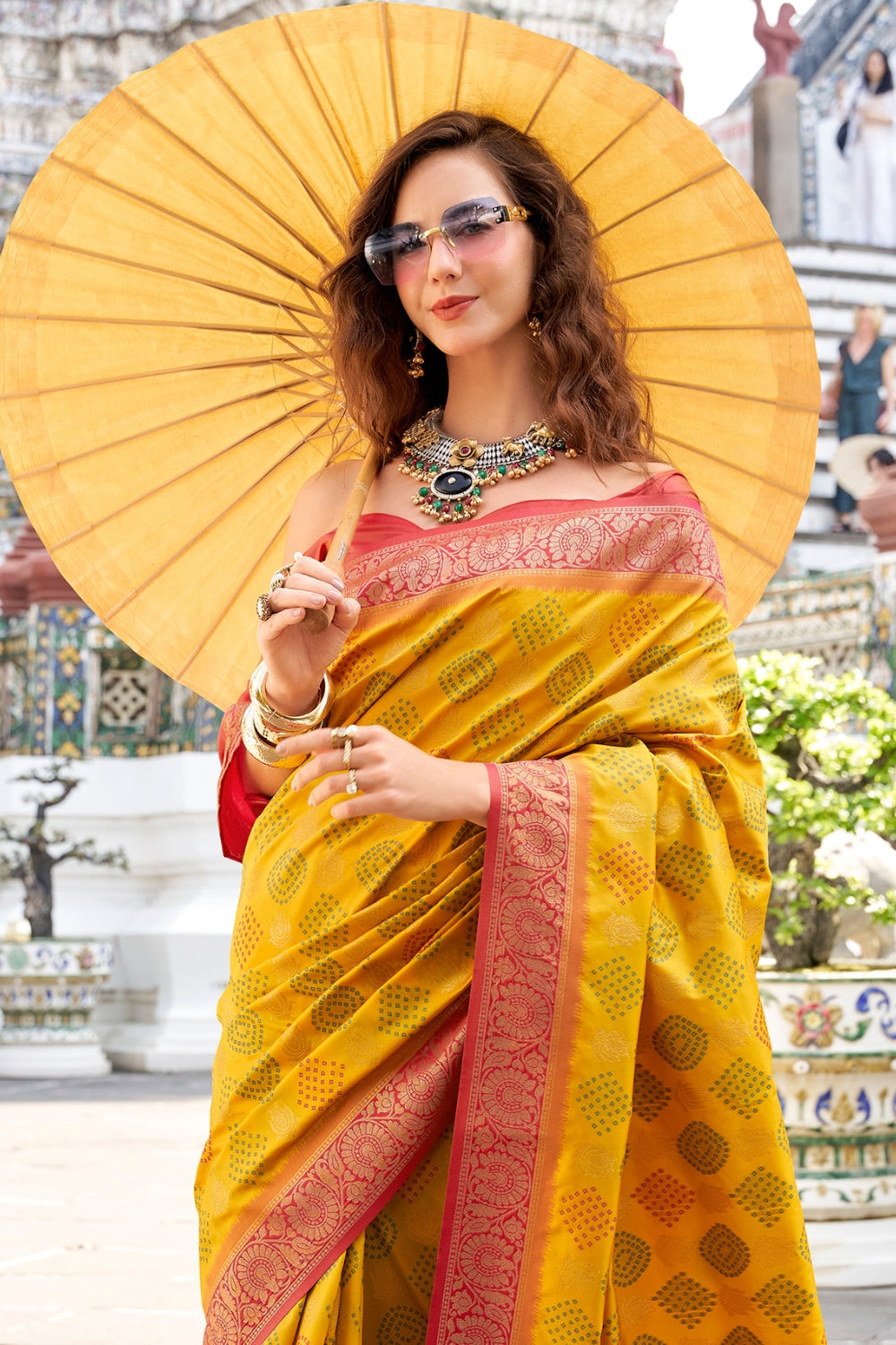 Yellow Soft Banarasi Bandhani Silk Saree