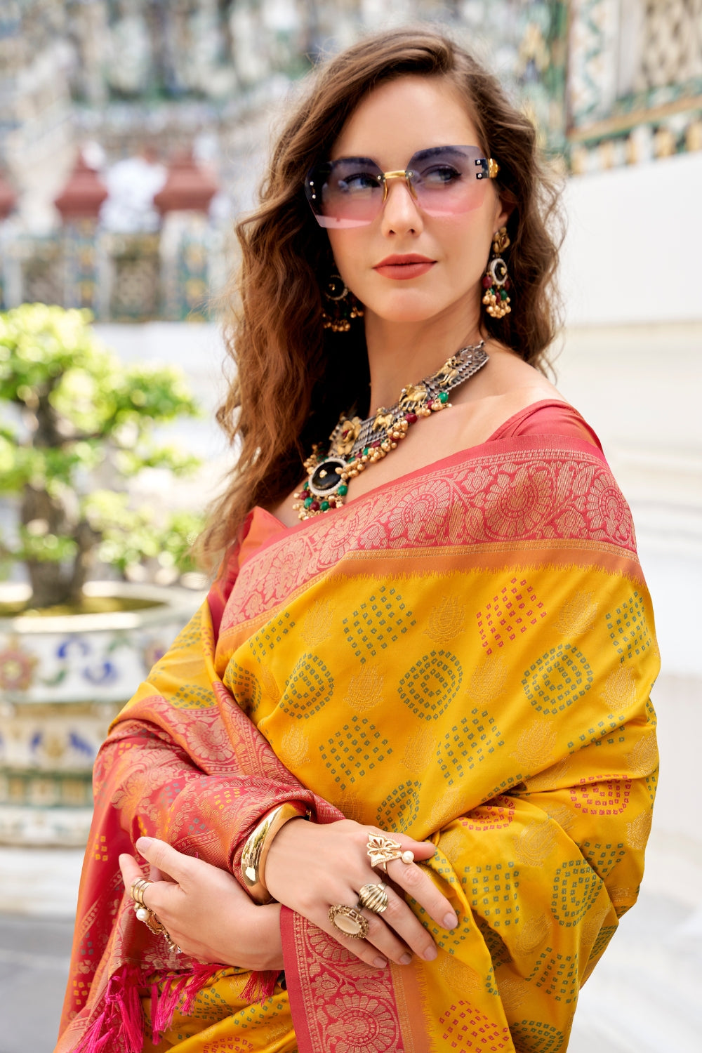 Yellow Soft Banarasi Bandhani Silk Saree