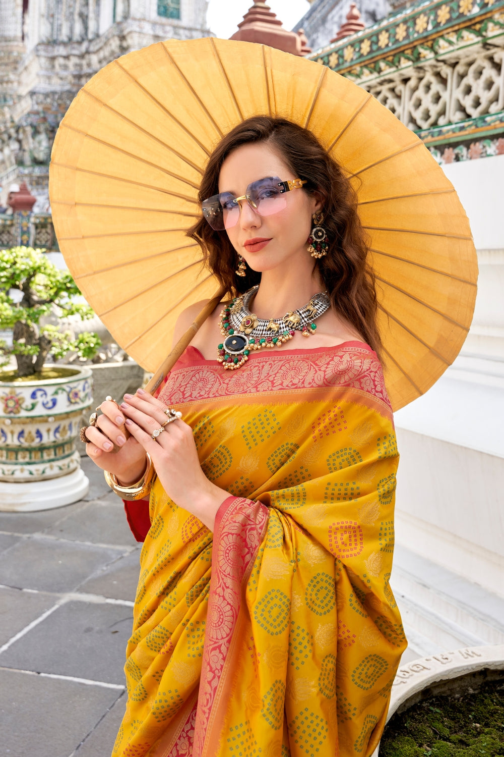 Yellow Soft Banarasi Bandhani Silk Saree