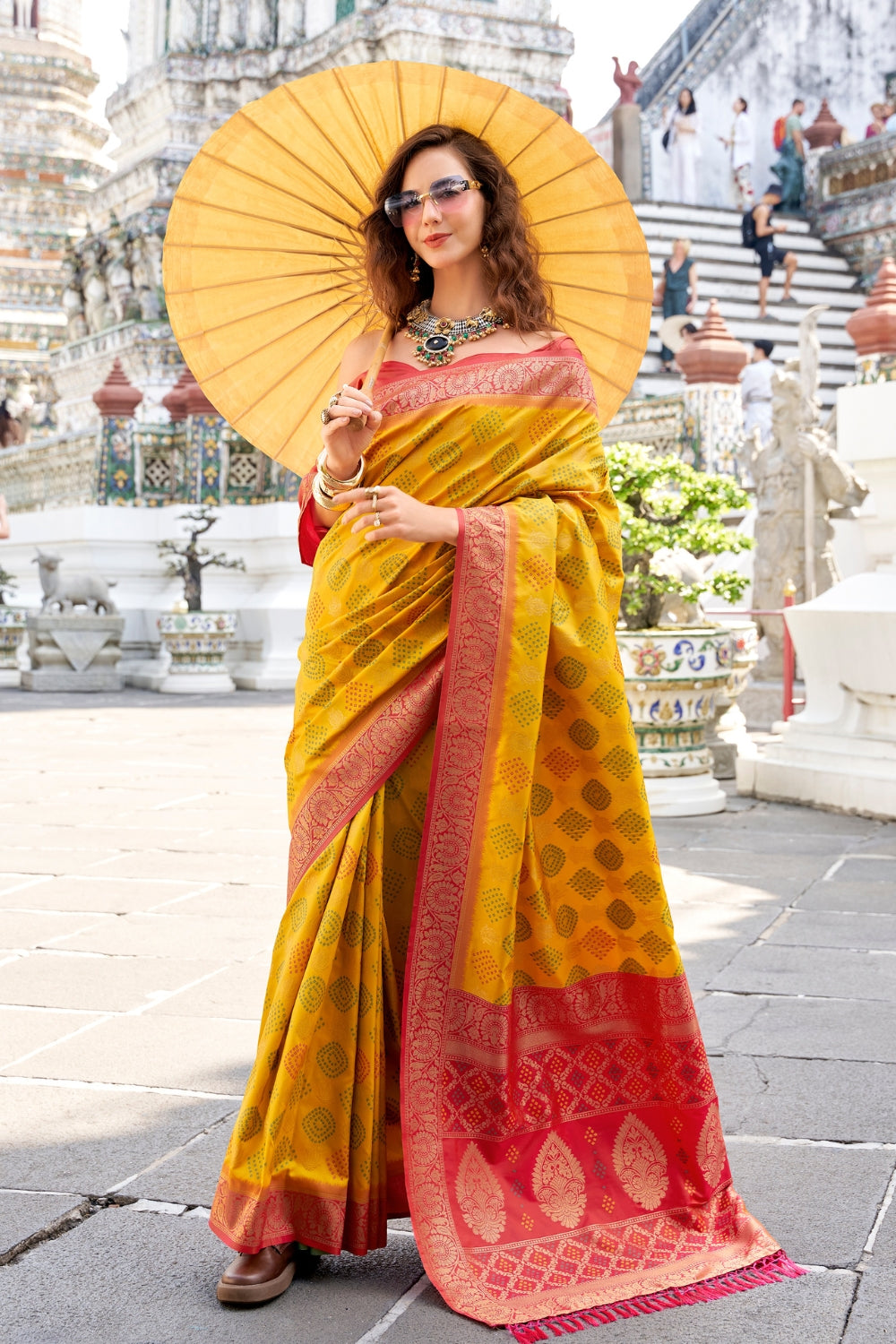 Yellow Soft Banarasi Bandhani Silk Saree