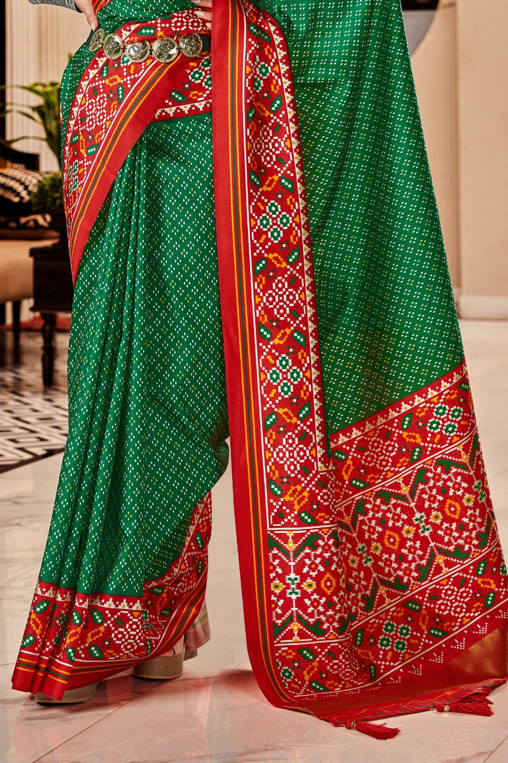 Green Pure Tusser Patola Saree