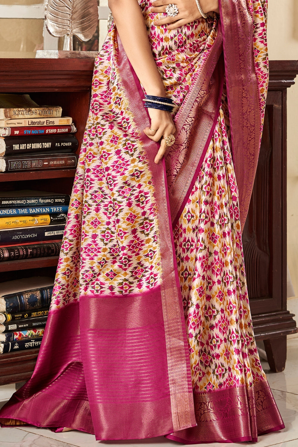 Magenta Pure Satin Digital Saree