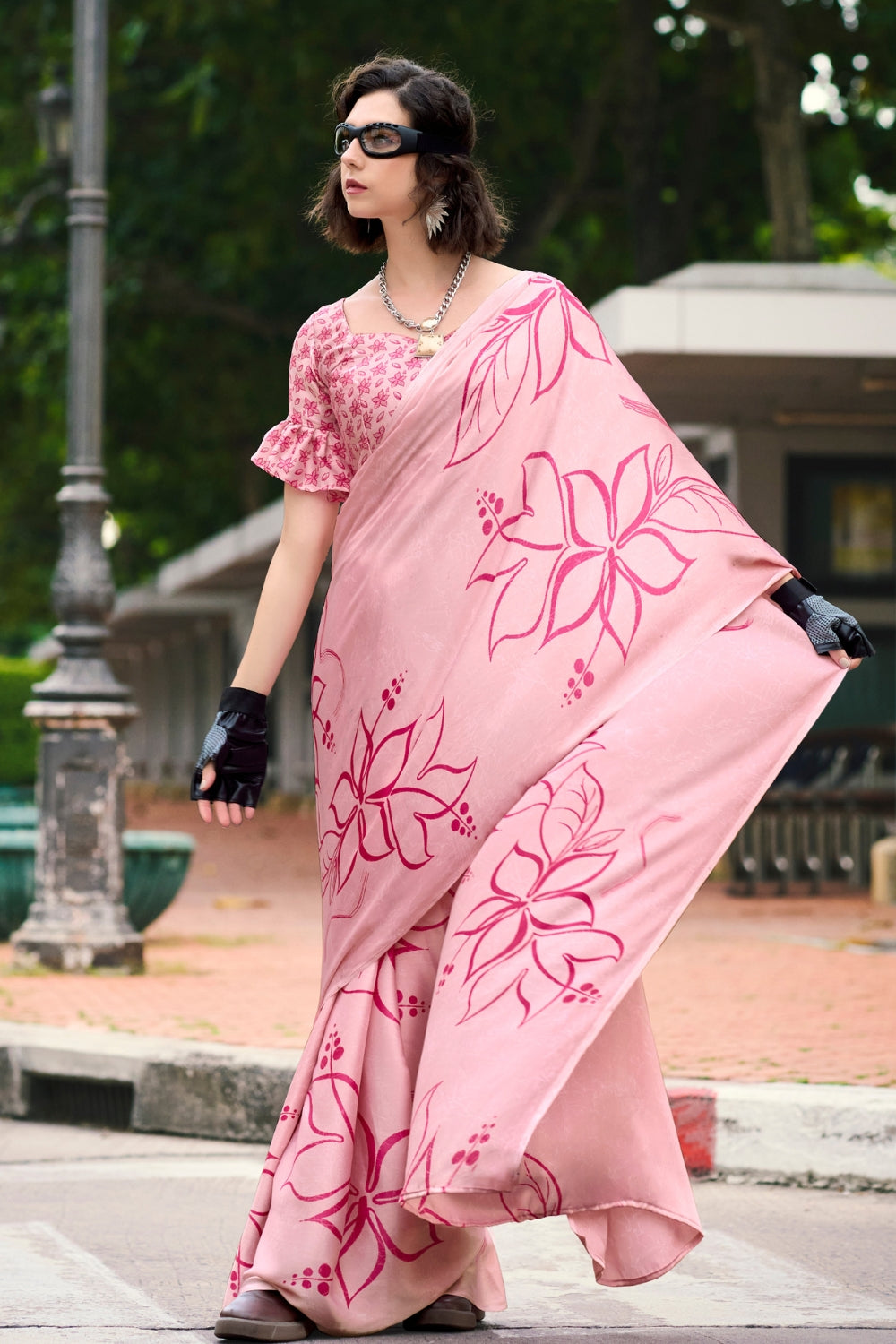 Pink Japan SATIN Saree