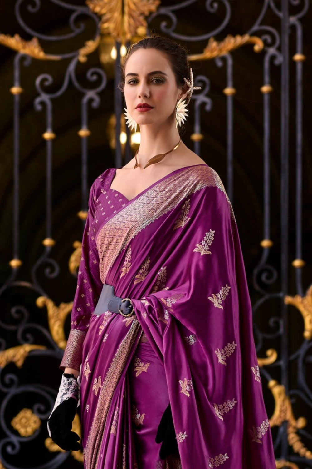 Purple Sattin Mungha Silk Saree