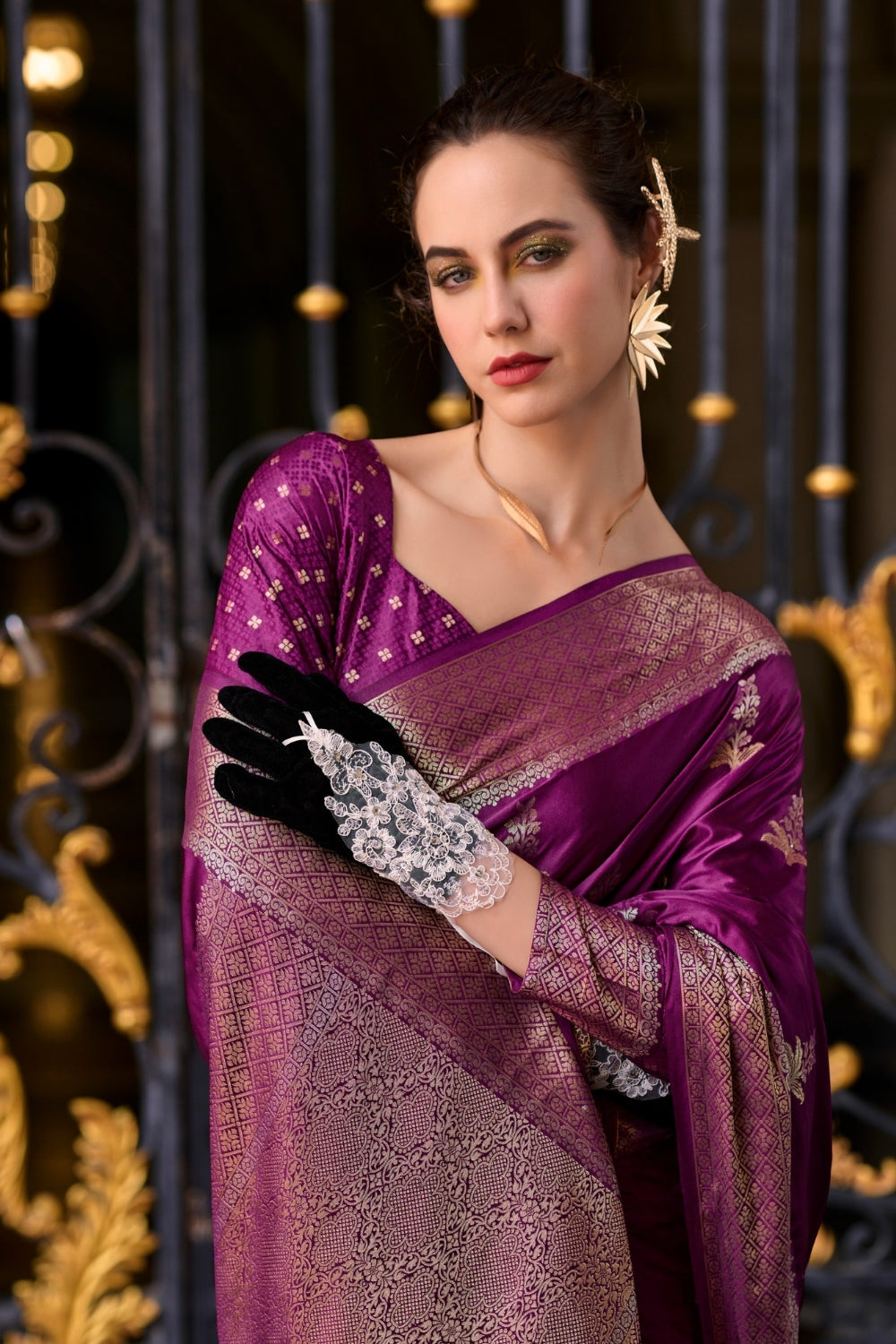 Purple Sattin Mungha Silk Saree