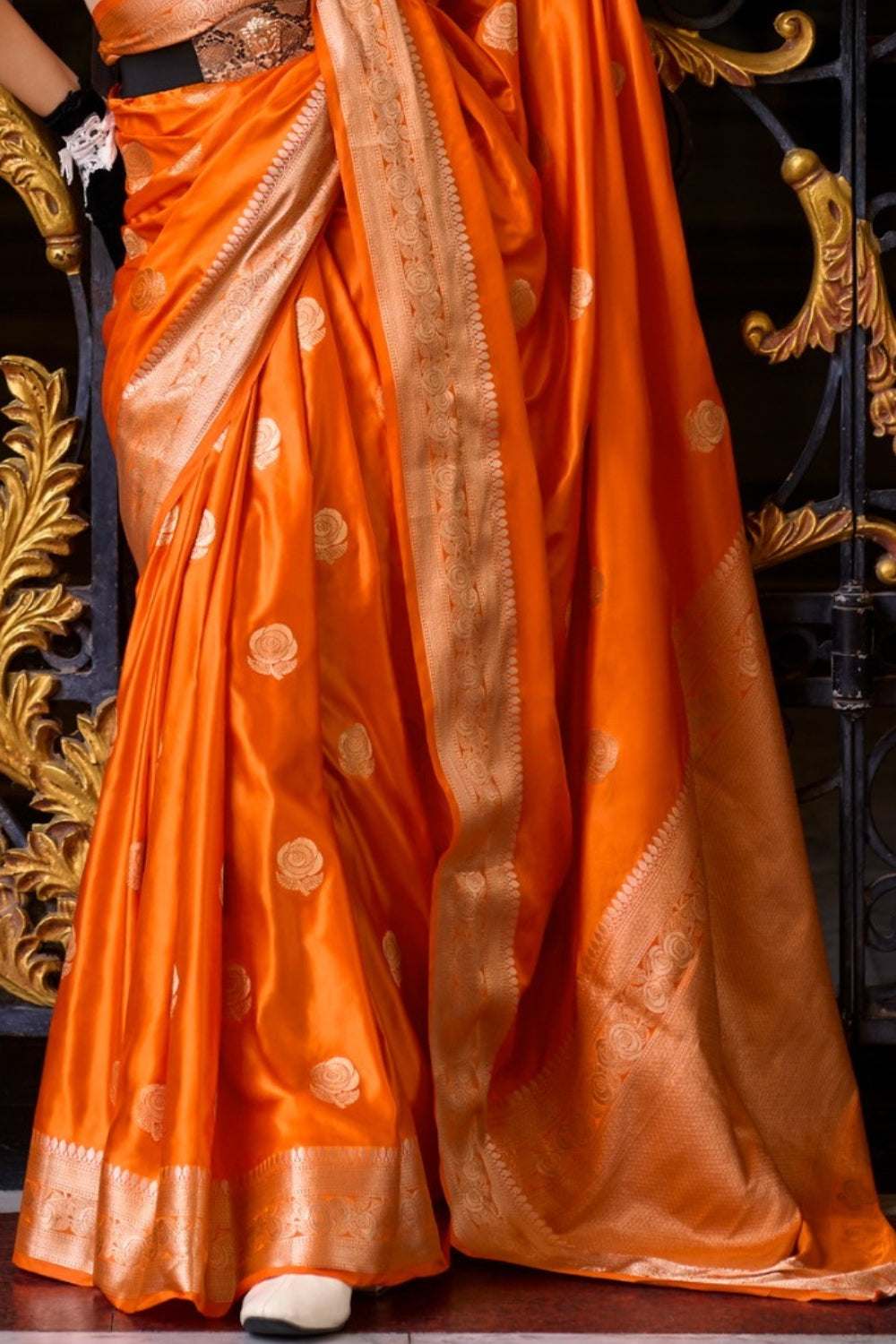 Orange Sattin Mungha Silk Saree