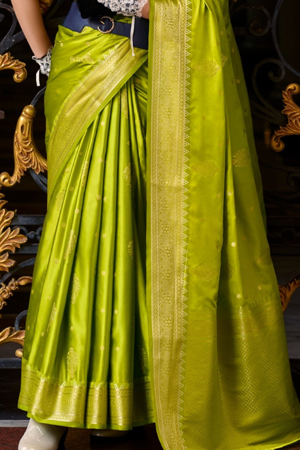 Lime Green Sattin Mungha Silk Saree