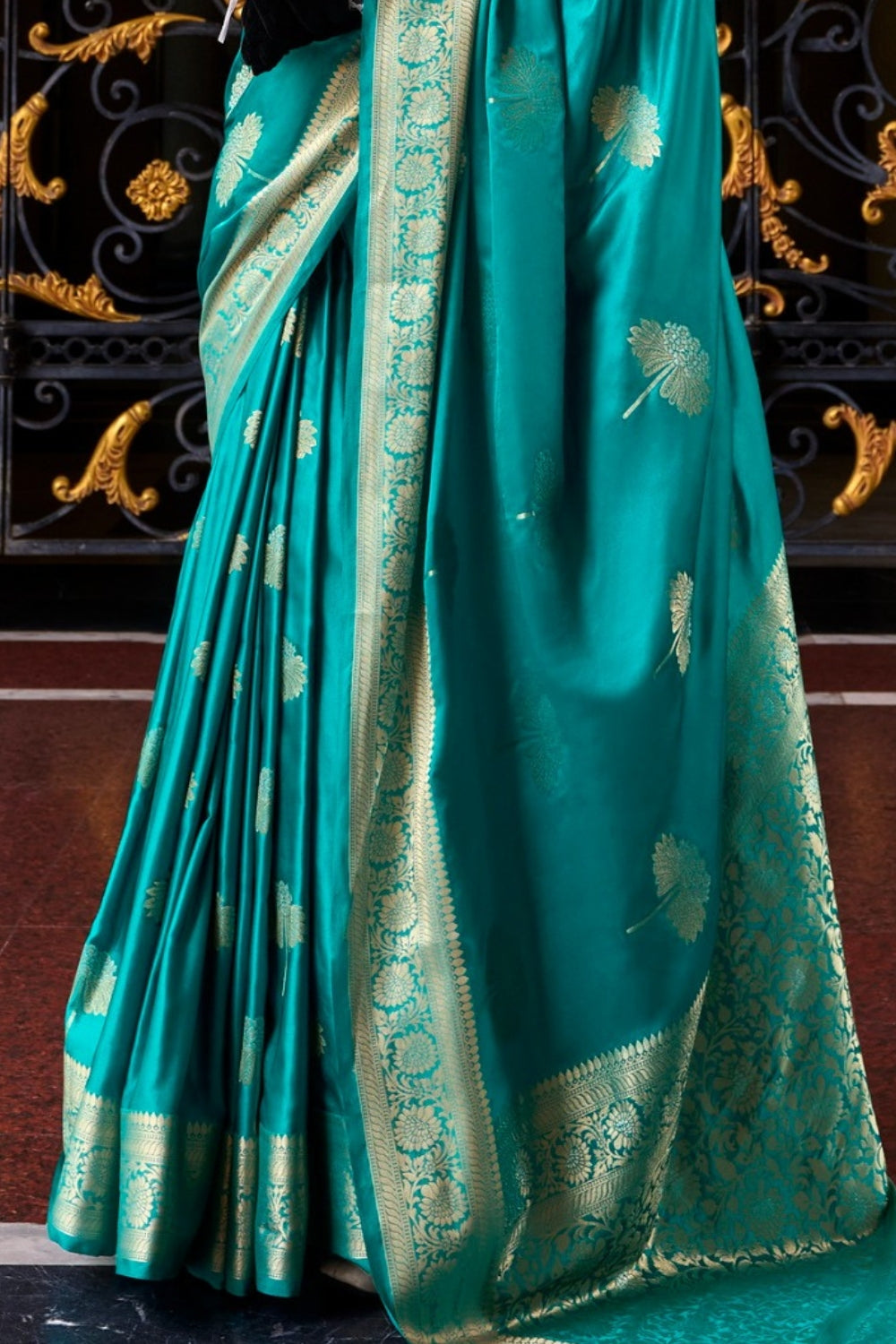 Turquoise Sattin Mungha Silk Saree