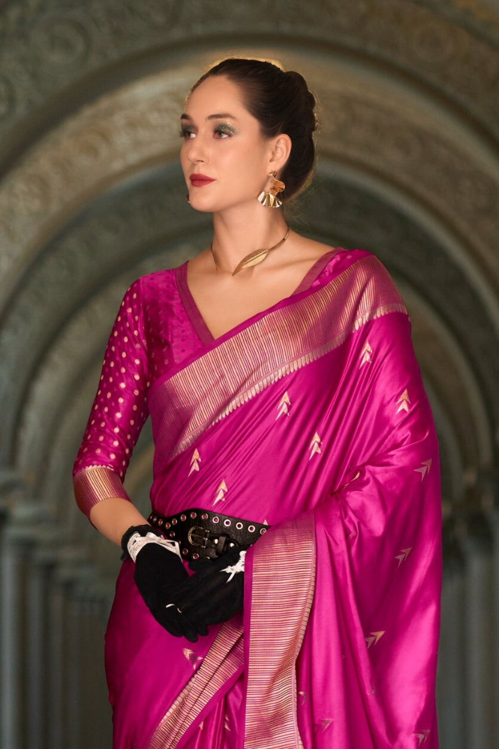 Maroon Sattin Mungha Silk Saree