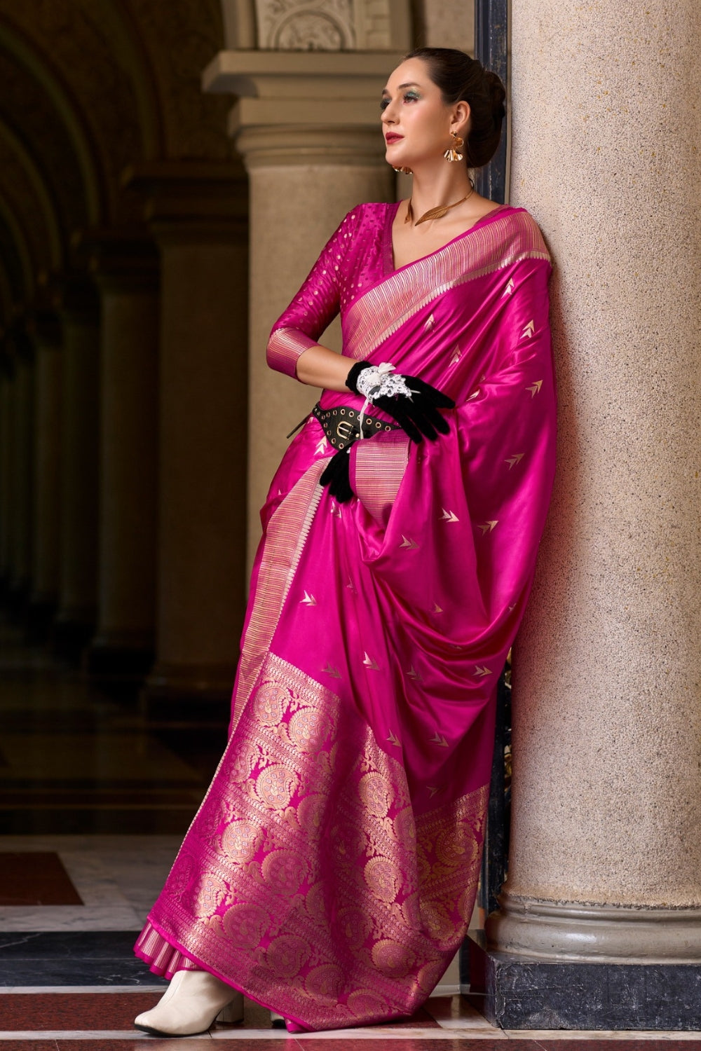 Maroon Sattin Mungha Silk Saree