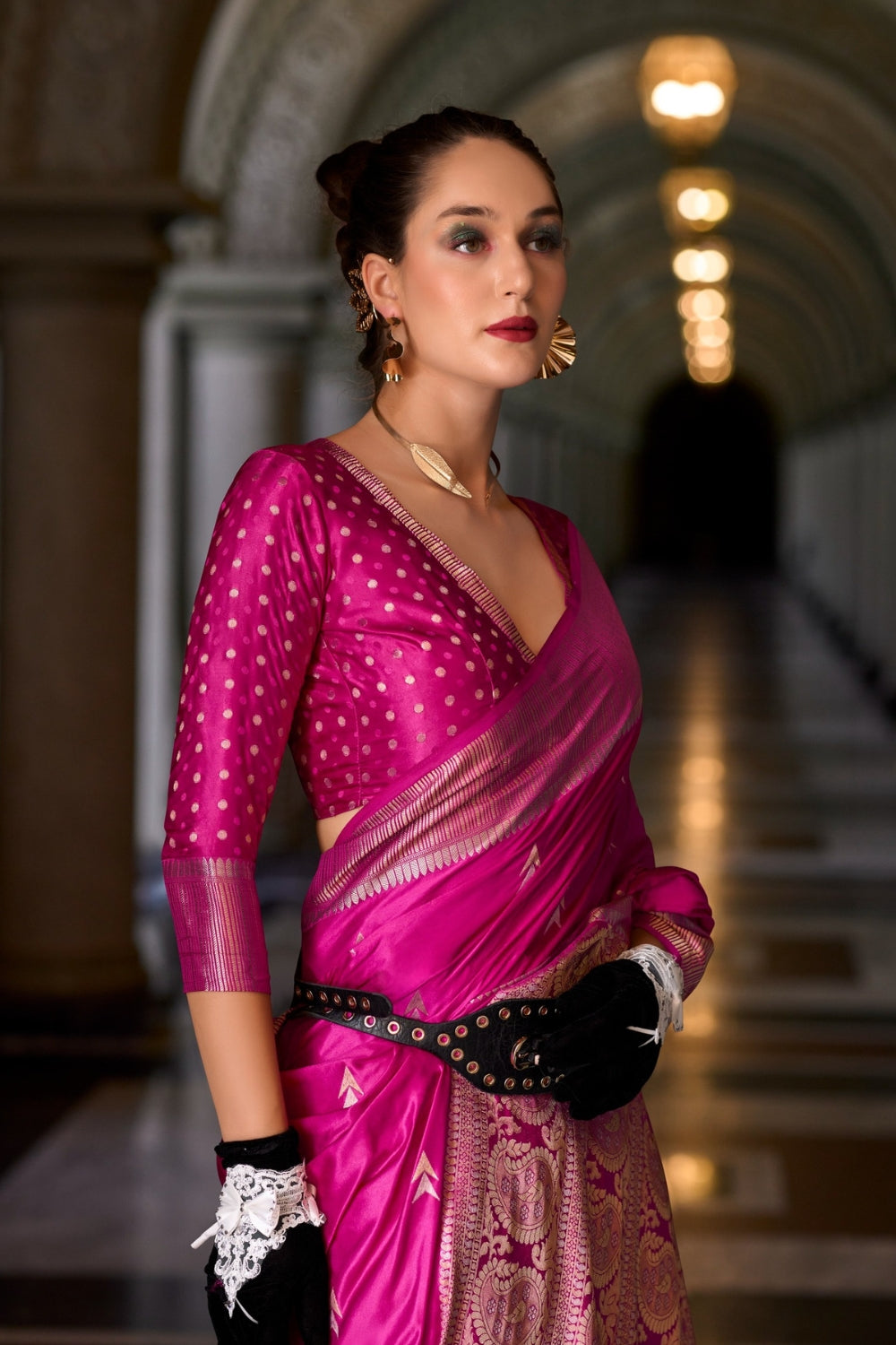 Maroon Sattin Mungha Silk Saree