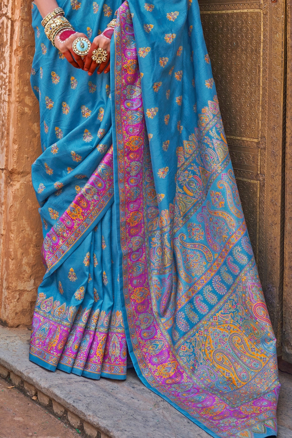 Sky Blue Patola Silk Saree