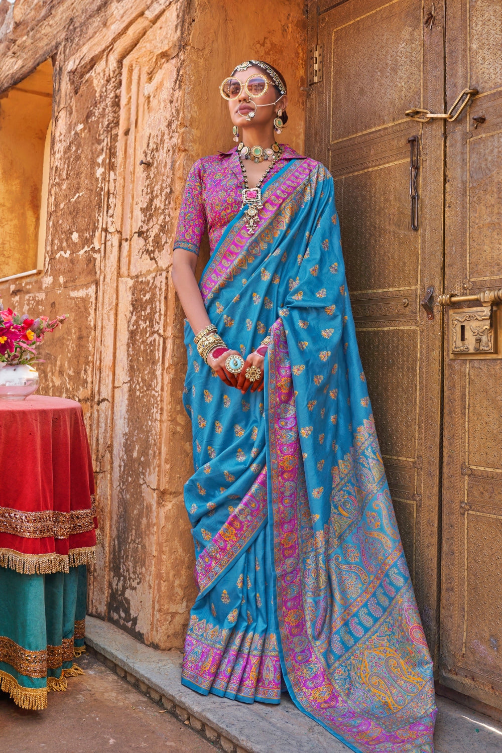 Sky Blue Patola Silk Saree