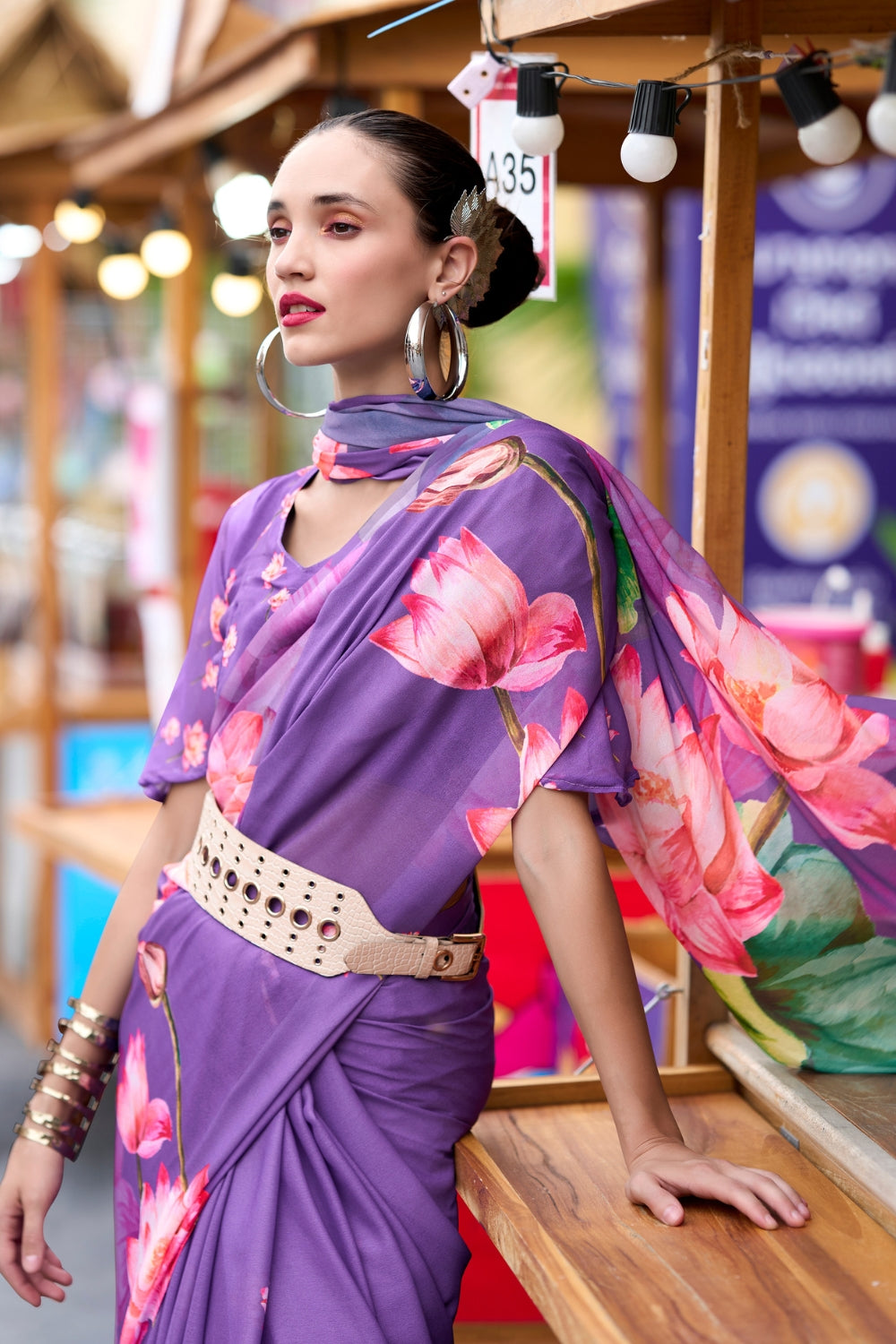 Purple Pure Georgette Saree With Exclusive Print Saree