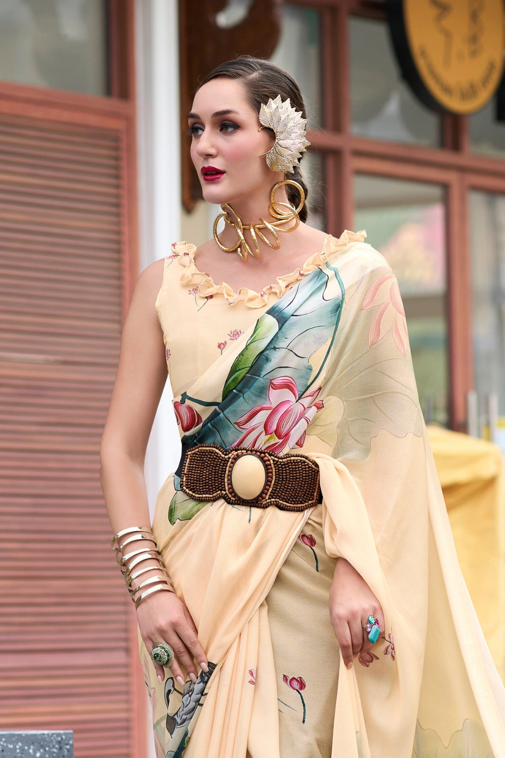 Yellow Pure Georgette Saree With Exclusive Print Saree