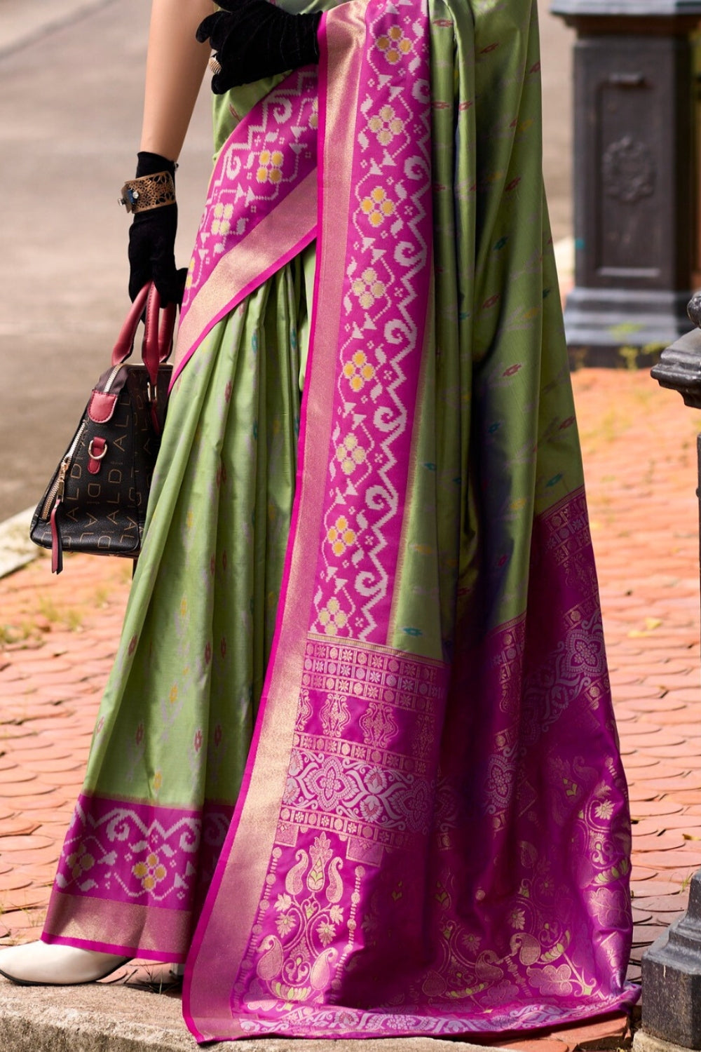 Green Soft Silk With Ikkat Border Saree